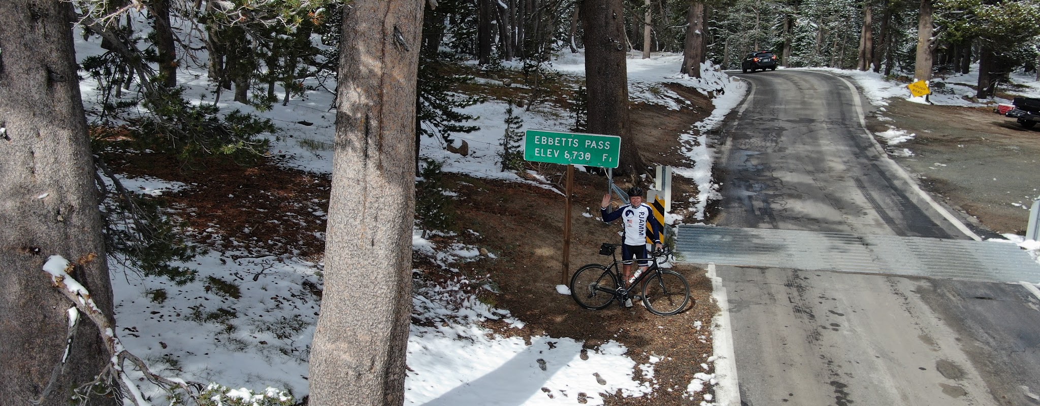 Cycling Ebbetts Pass West - PJAMM Cycling John Johnson at summit sign