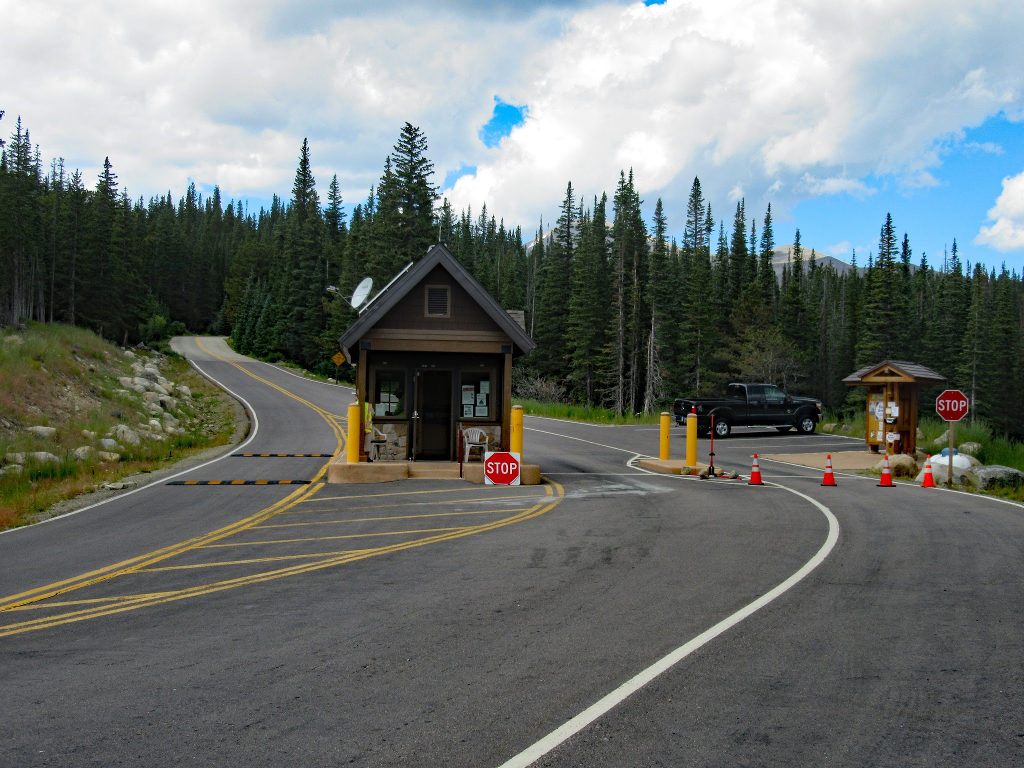 Bicycle ride up Left Hand Canyon - park entrance and toll booth