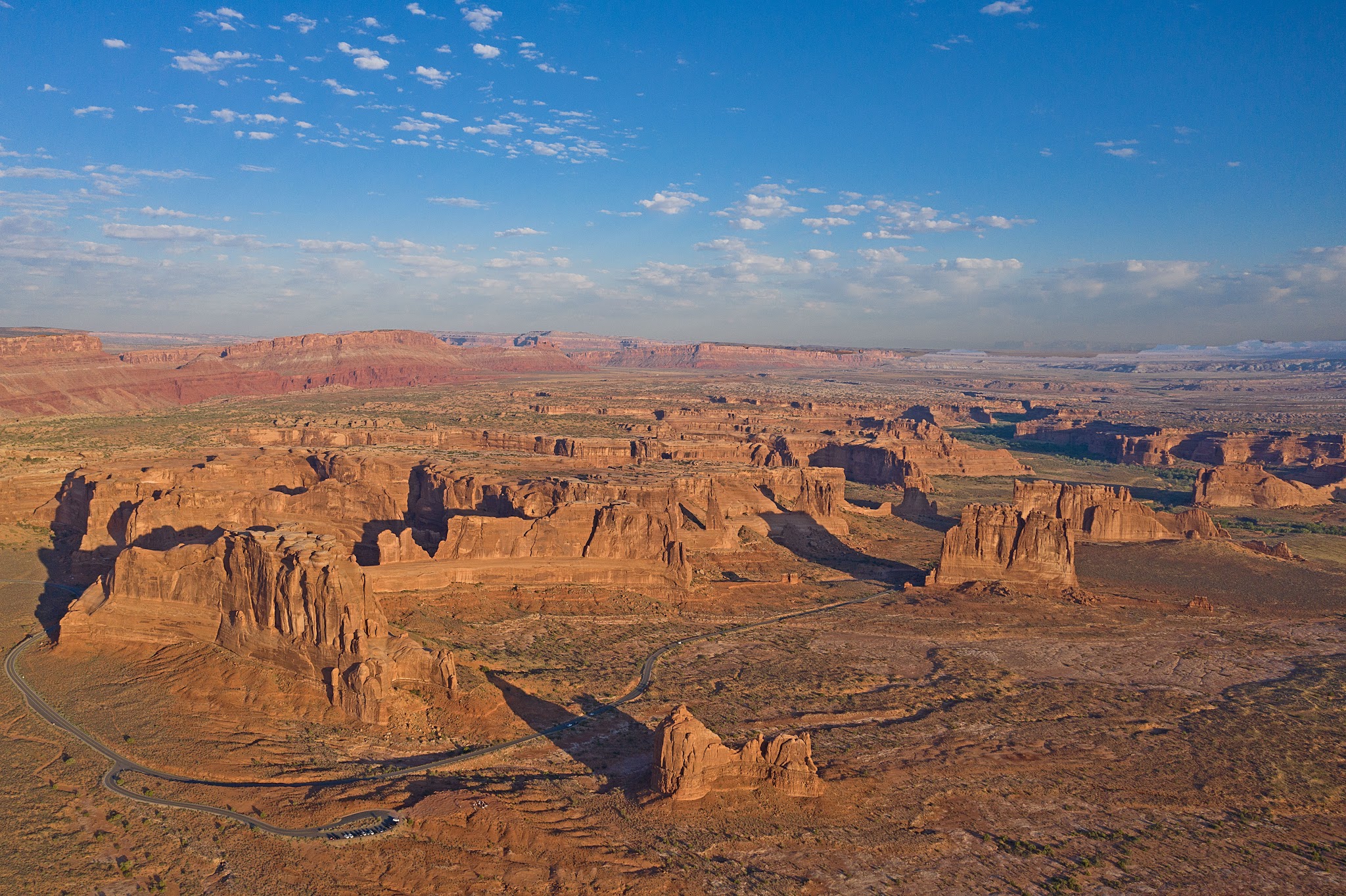 panoramic view of Scenic Drive, red stone monuments in a desert landscape