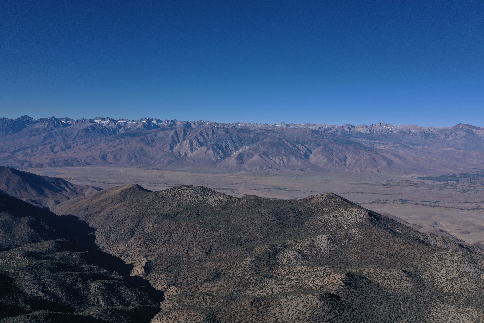 bike climb White Mountain Road - Bristlecone Forest - aerial drone of eastern sierras and owens valley