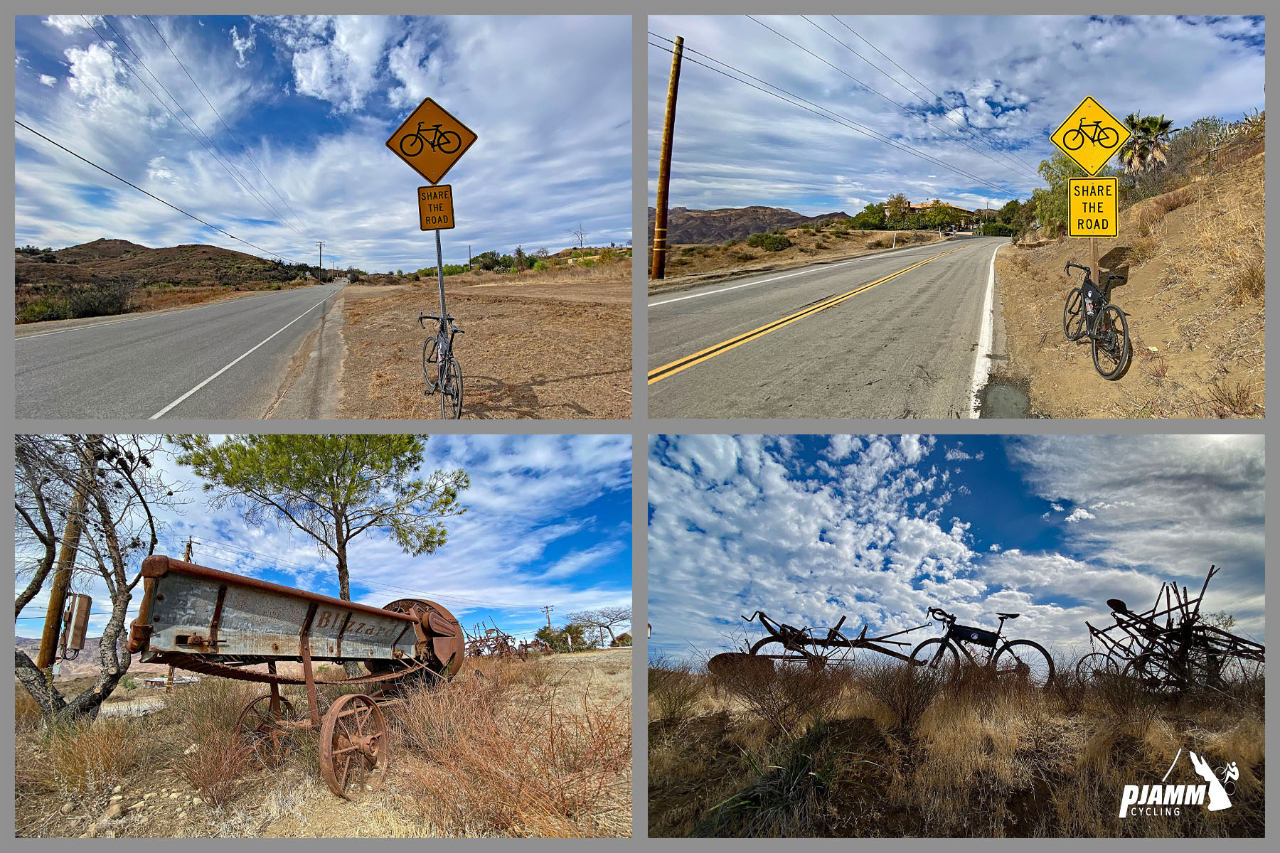 Cycling decker Road to Yerba Buena high point - some antique rusted farm equipment at mile 3.4
