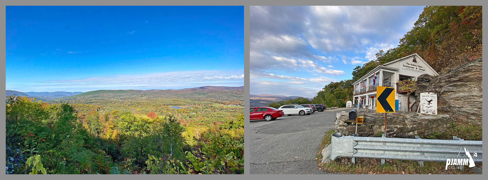 Cycling Mohawk Trail West, Massachusetts - View from and of Golden Eagle Restaurant
