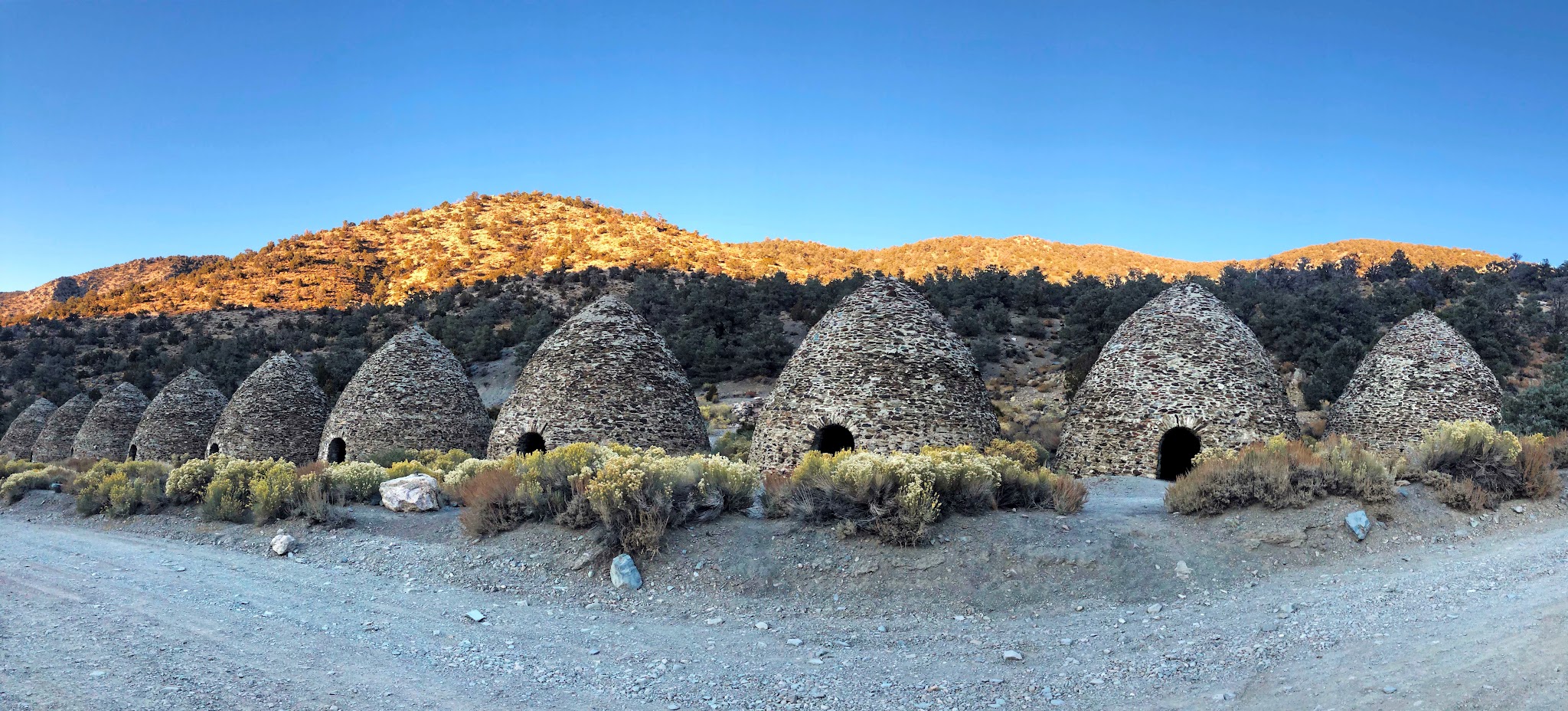 Cycling Death Valley National Park, California - old stone kilns off of gravel road