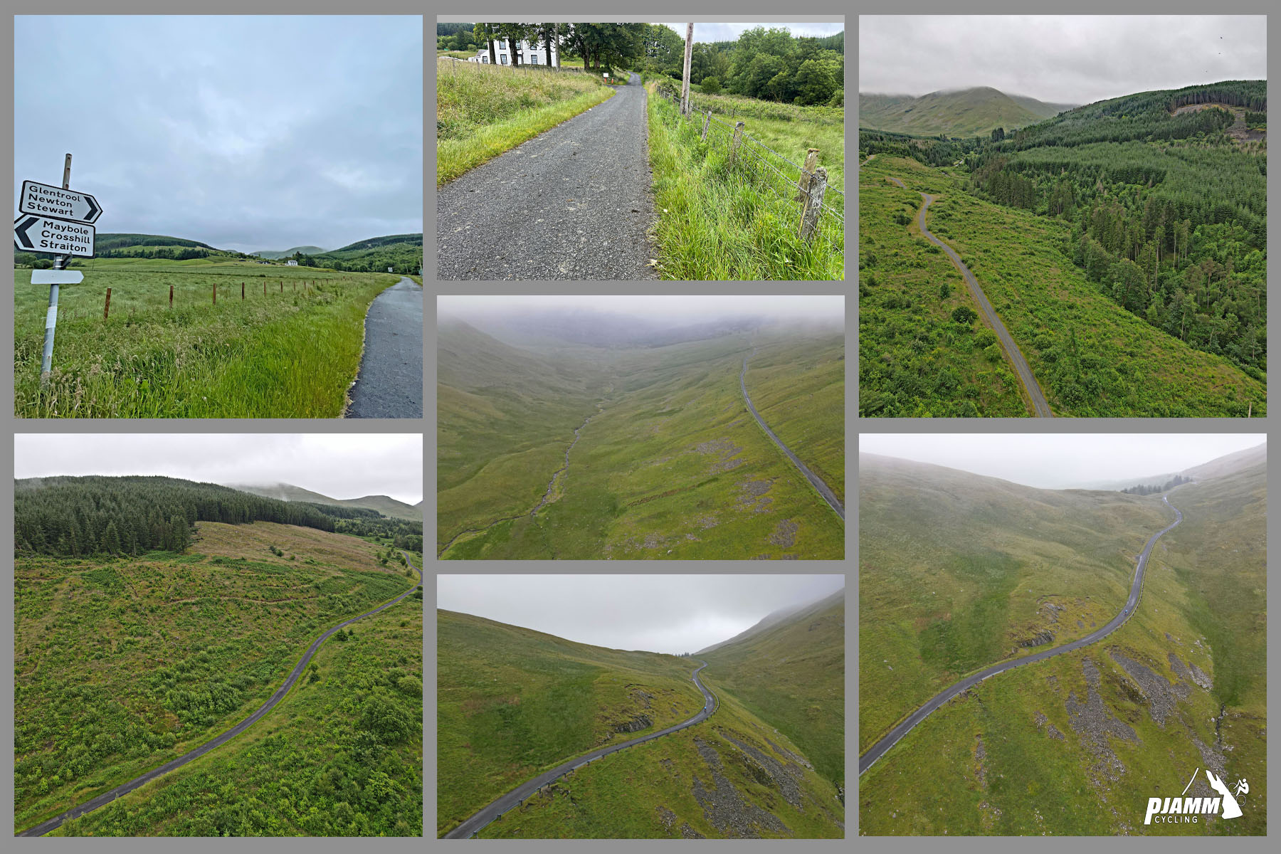 Cycling Nick of the Balloch, Scotland photo collage shows various greenery along roadway