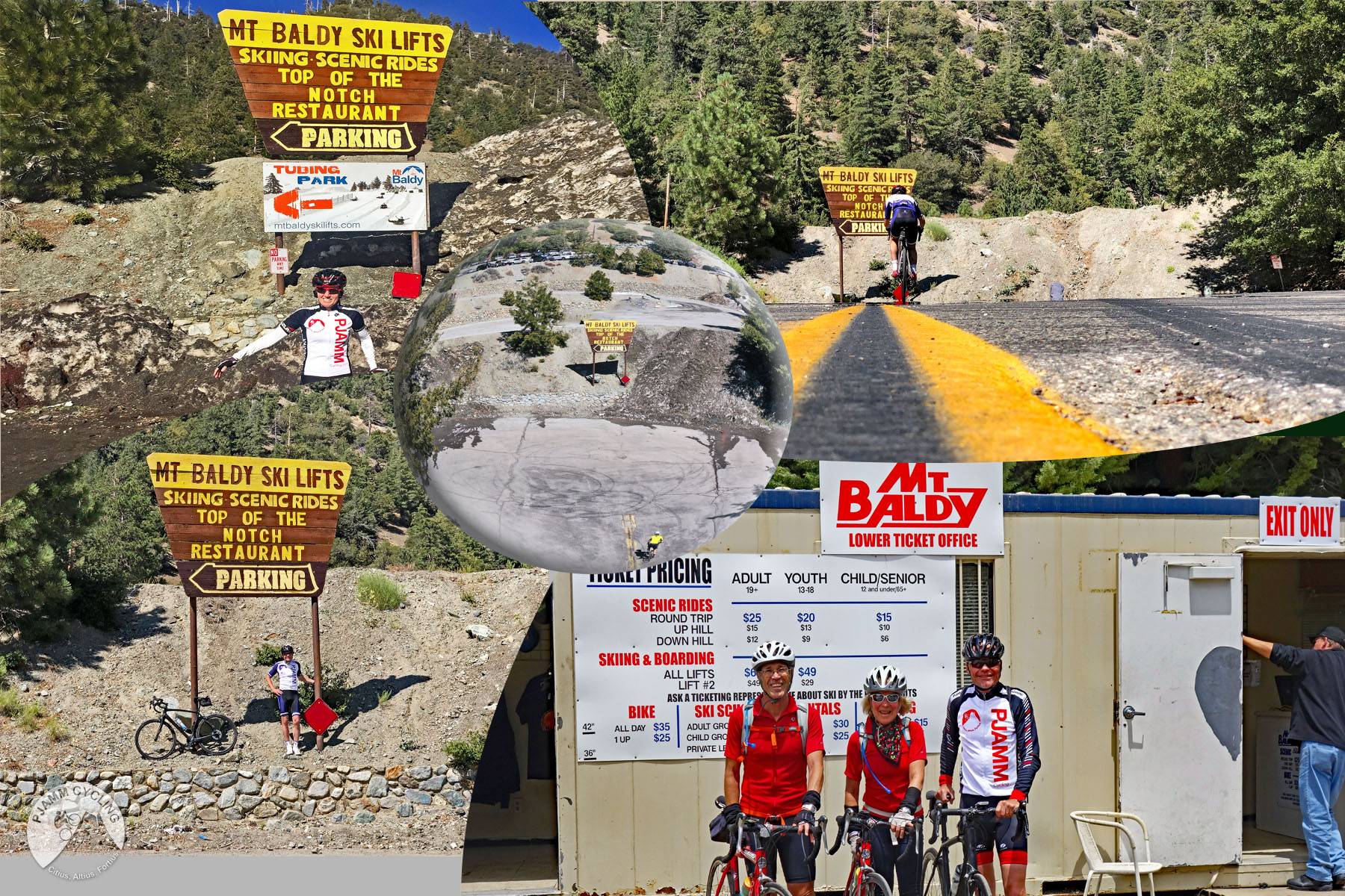 Cycling Mt. Baldy - cyclist on bike riding up to Mt Baldy Resort sign