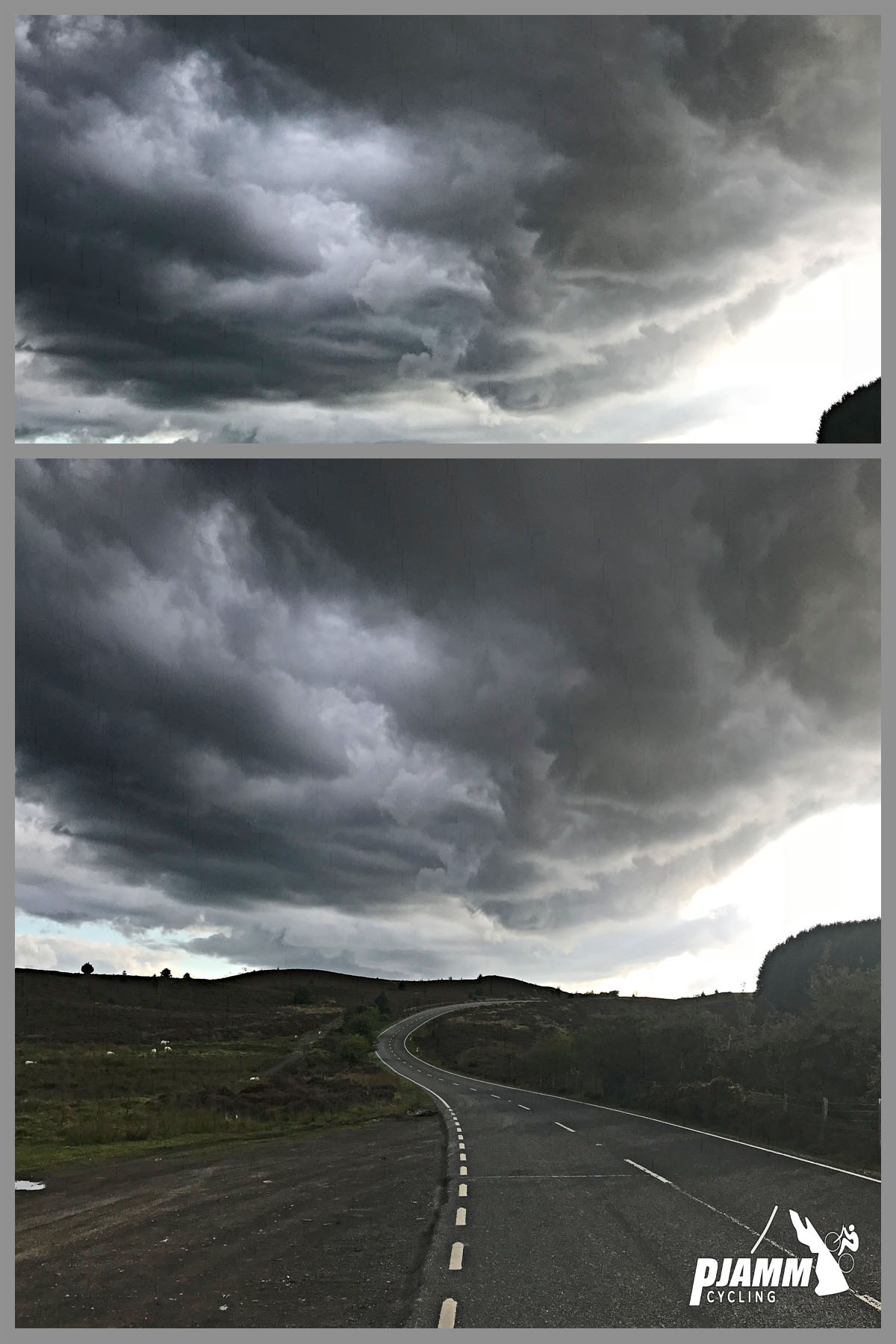 Cycling The Road to Hell, Wales - intense grey cloud formations along a winding portion of road