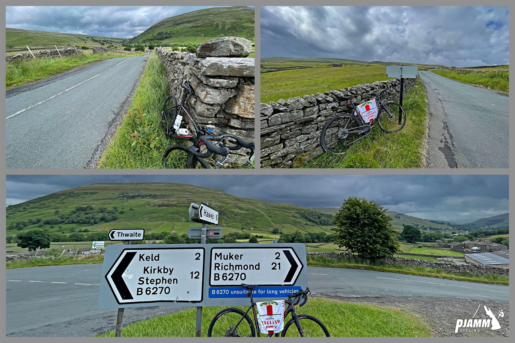 photo collage at climb's start, intersection of Cliff Gate Road and B6270