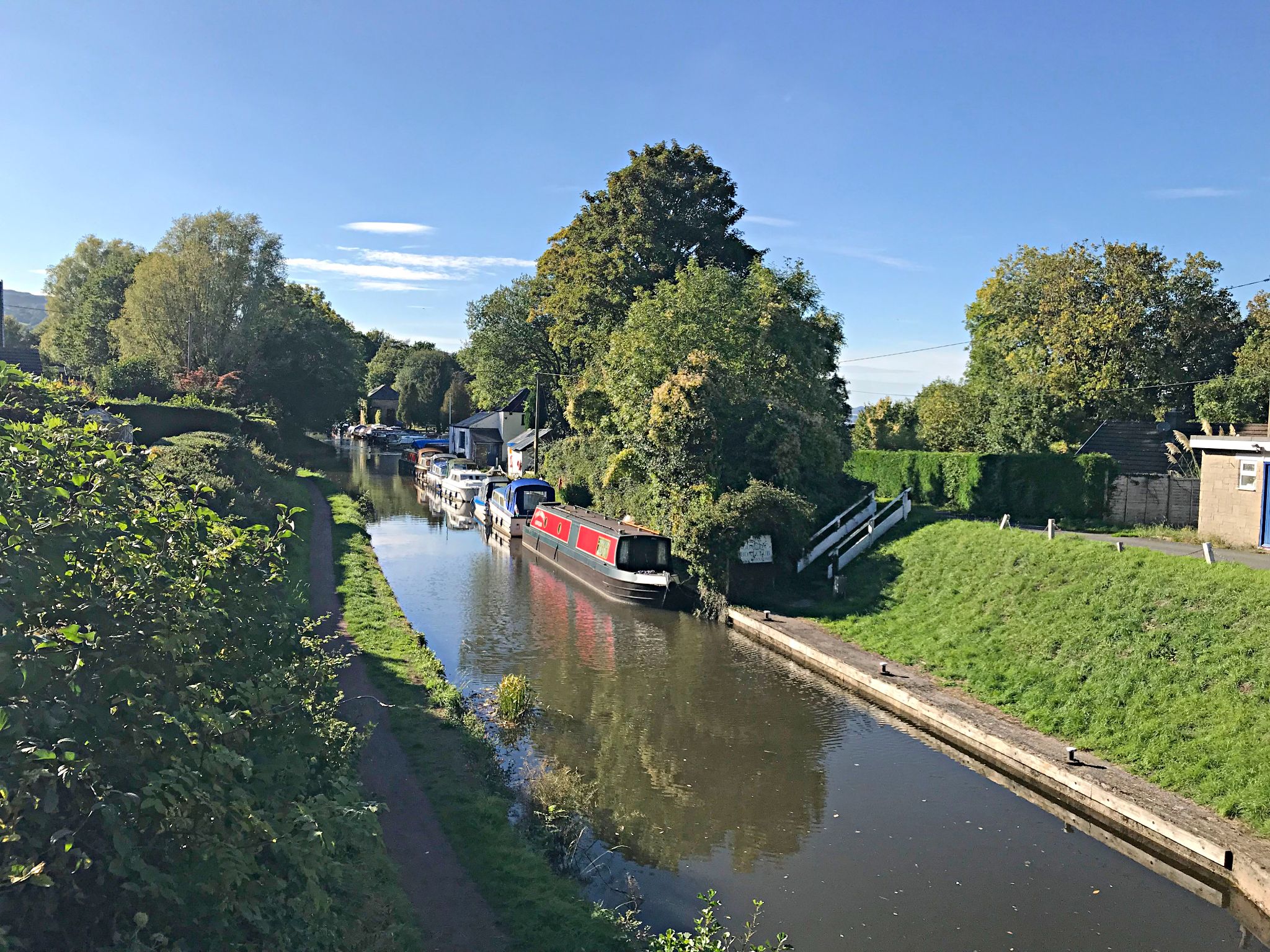 canal boats line the Beacon Canal, Monmouthshire 