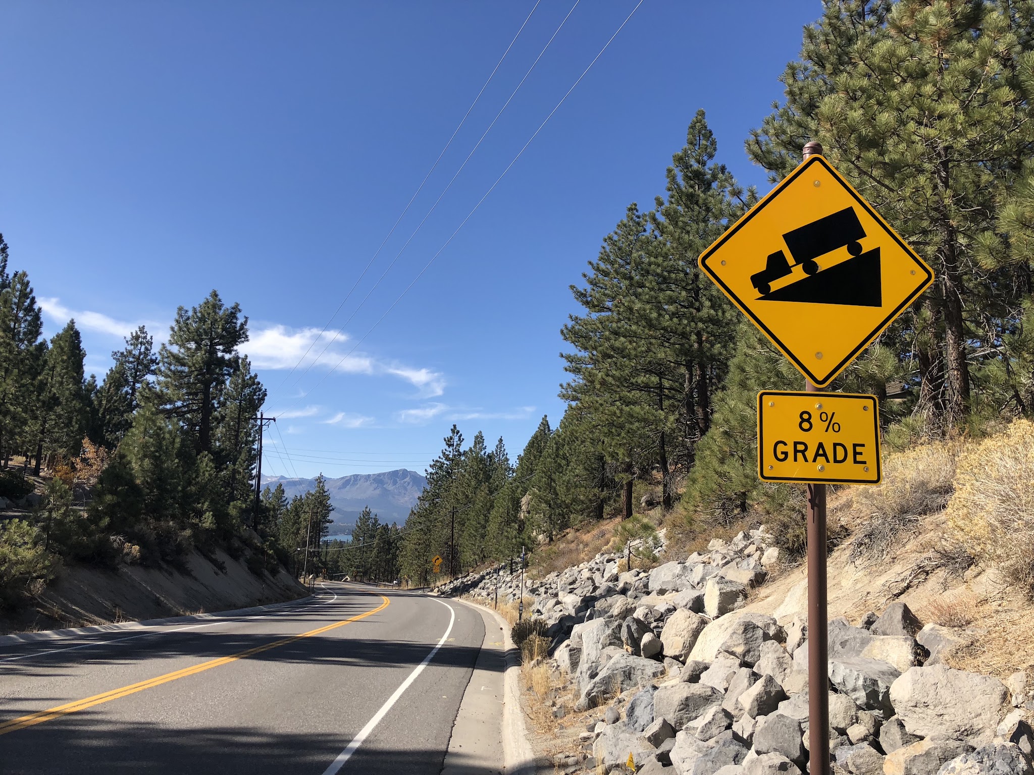 Steep Grade sign at Daggett Pass on Kingsbury Grade