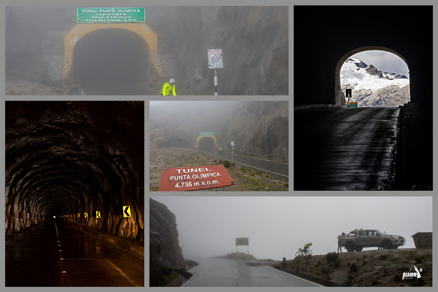 photo collage shows climb finish at the Punta Olimpica Tunnel, one of the highest cycling finishes in the Americas