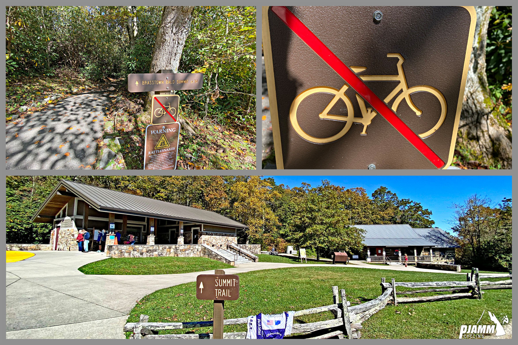 Cycling Brasstown Bald, Georgia - "no bikes" signs at visitor's center