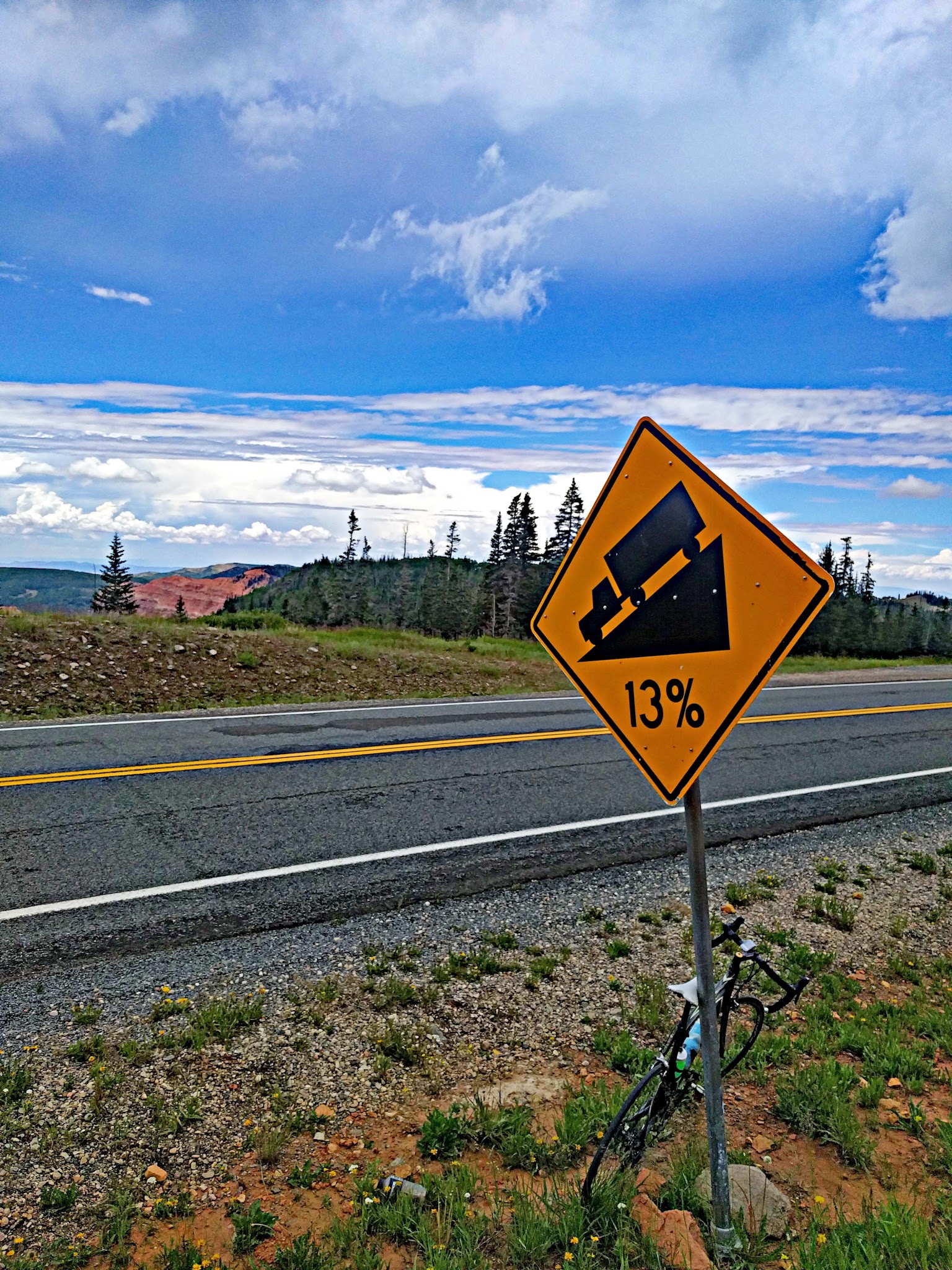 Bike ride up Hwy 143 - Steep grade sign at end. 