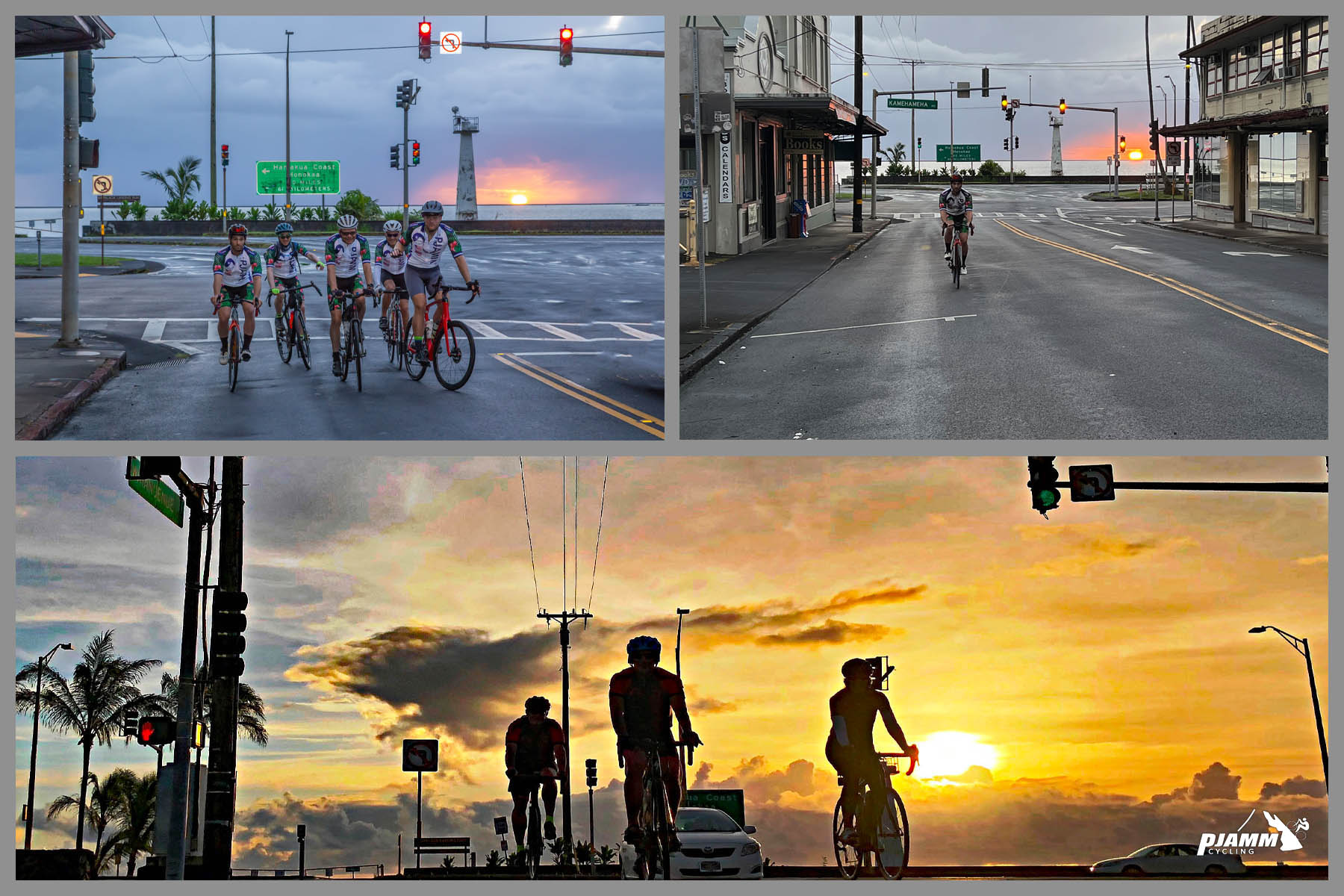 PJAMM Cyclists set out on climb early, sunrise behind them