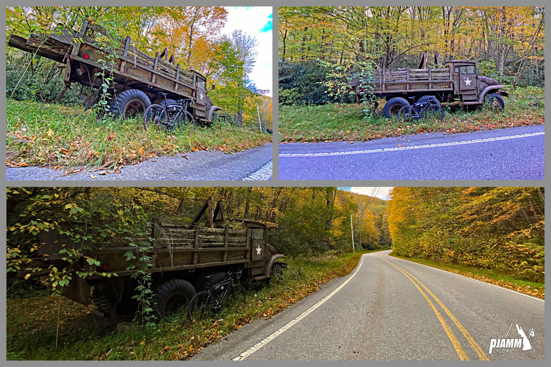 Cycling Fie Top Road, North Carolina - old military truck on roadside