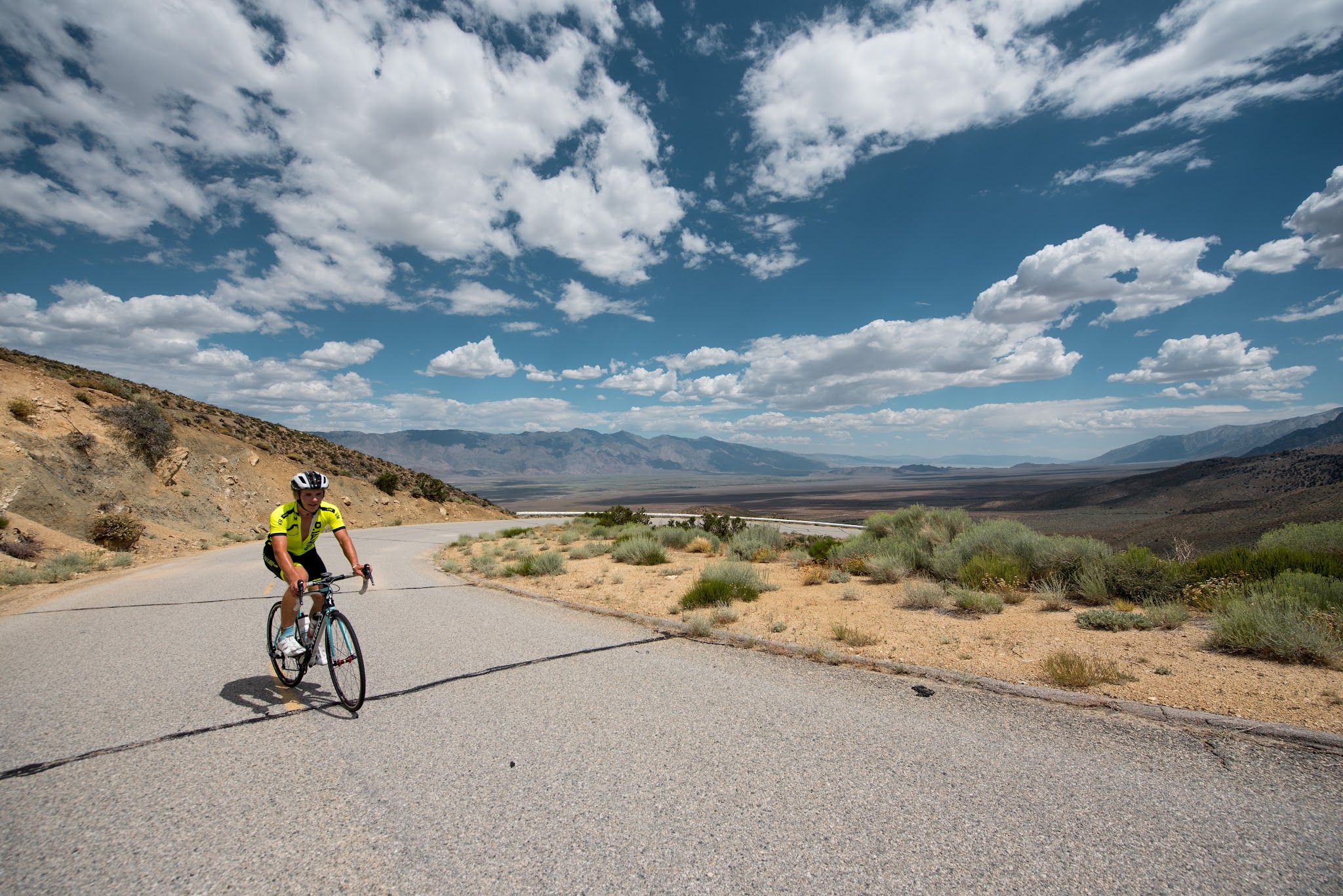 Cyclist nearing the top of Onion Valley Road