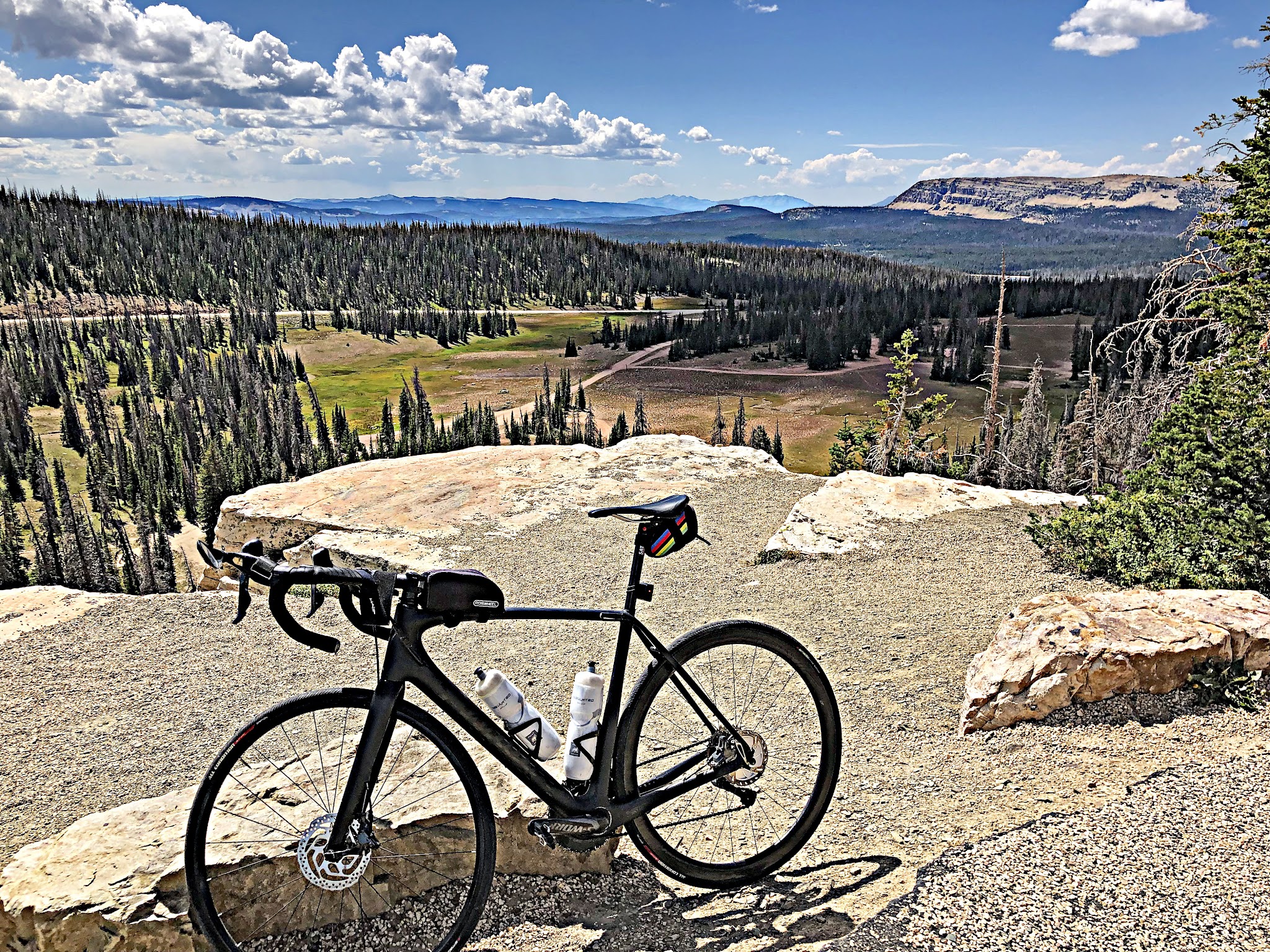 Bike climb Bald Mountain Summit Utah - bike at summit overlooking valley 