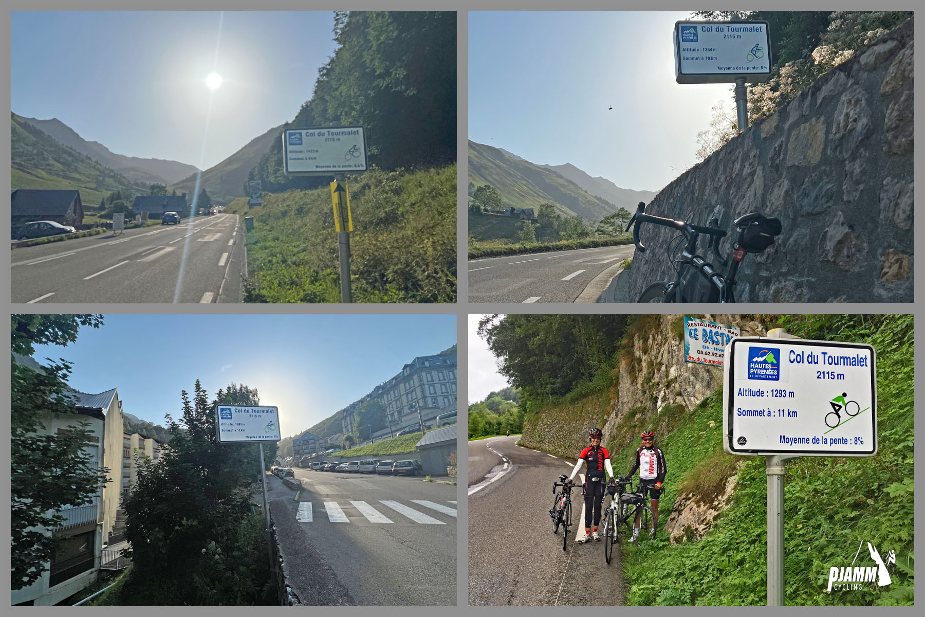 photo collage shows kilometer markers along the climb route