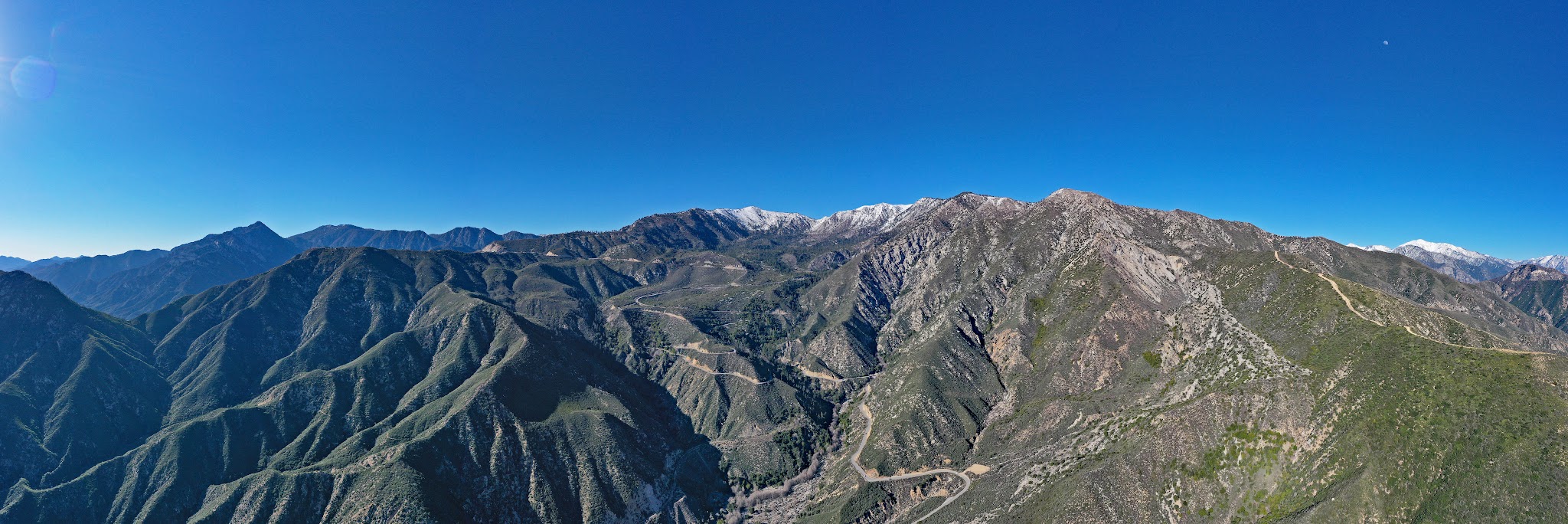 Cycling Dawson Saddle from San Gabriel Reservoir - view of Hairpin curves.