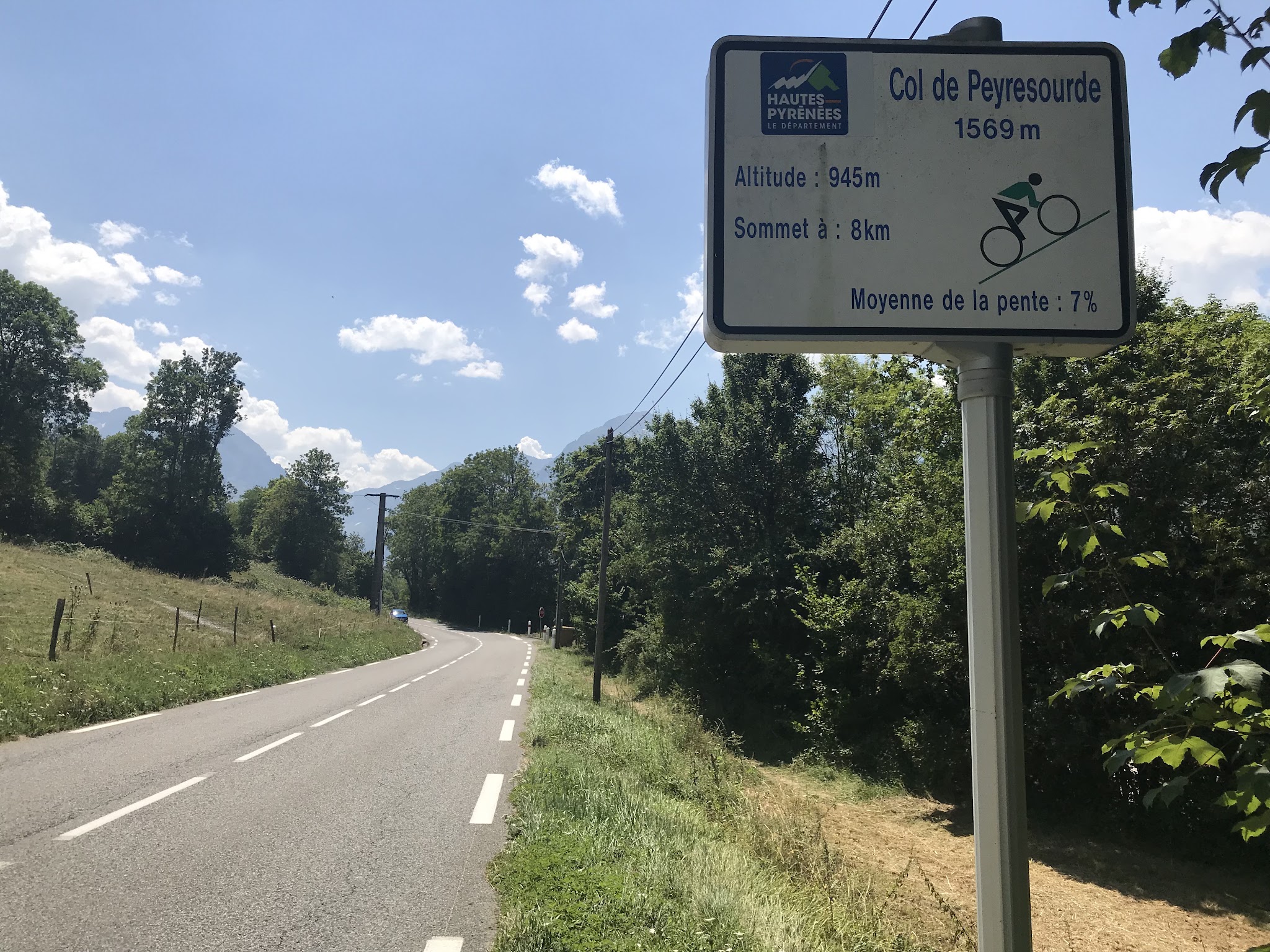 Biking Col de Peyresourde from Avajan  - col sign and roadway