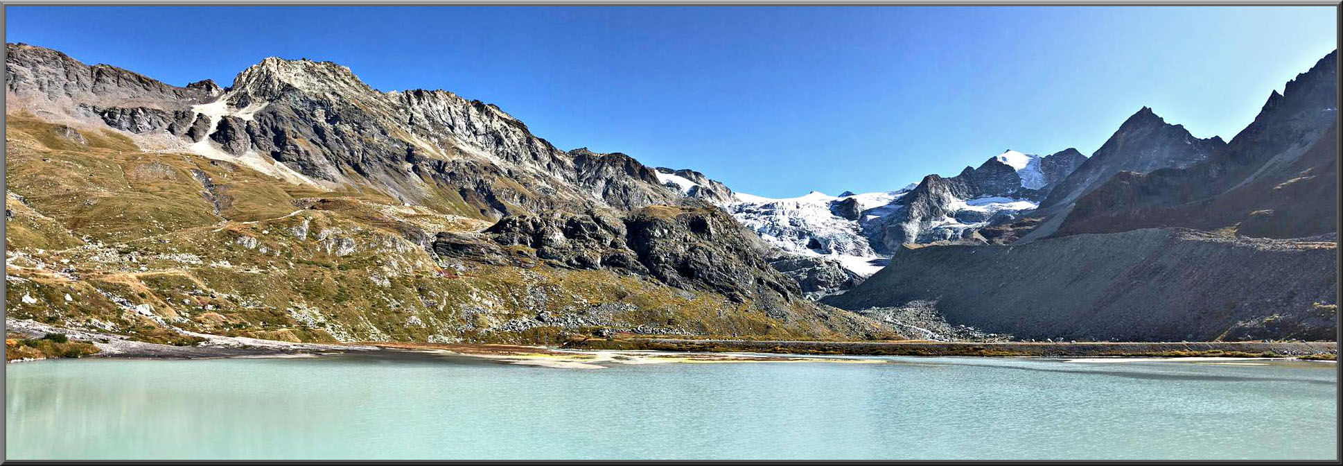 Cycling Glacier de Moiry, Switzerland - panoramic view of Glacier de Moiry