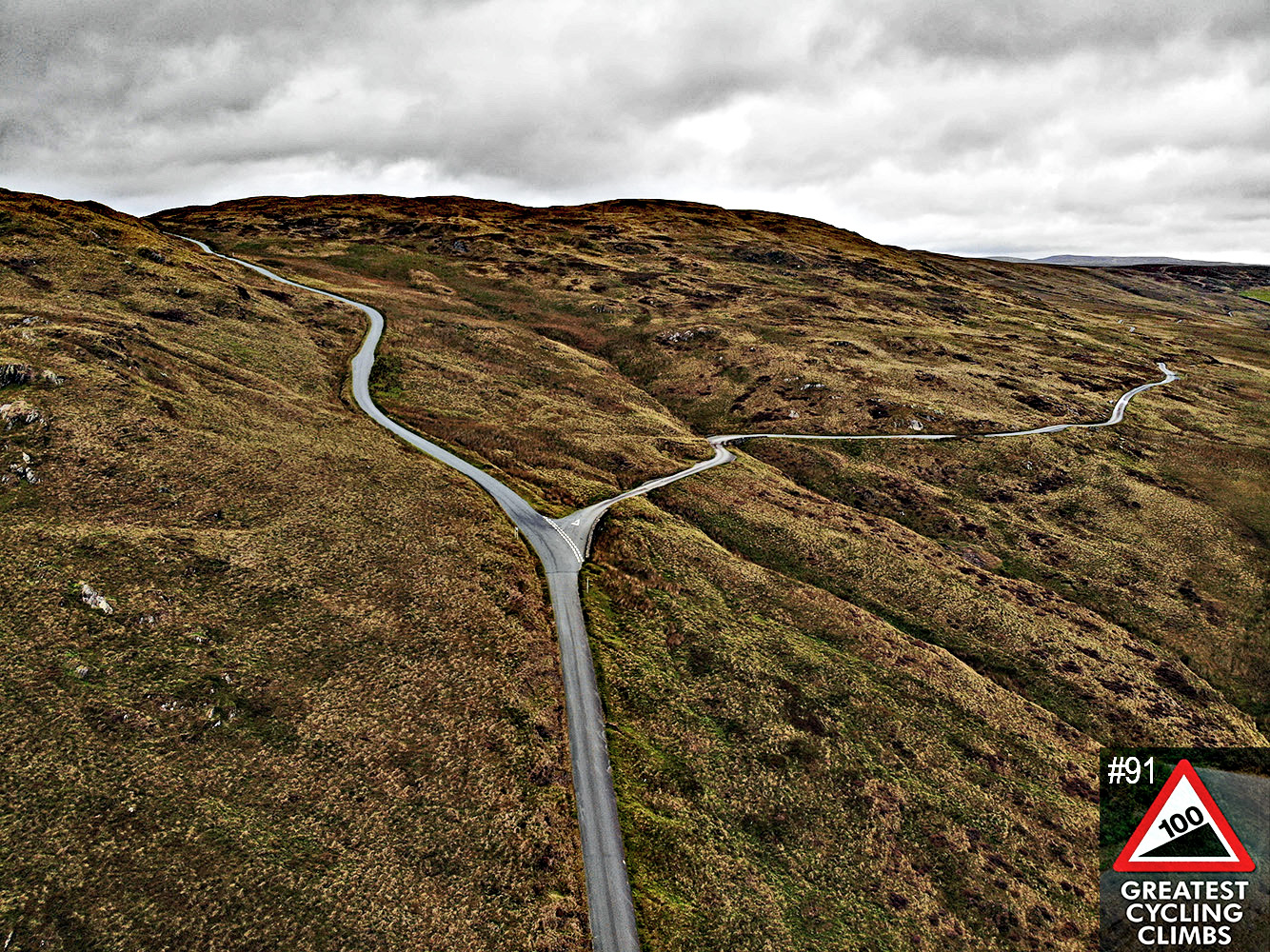 Cycling Bwlch y Groes - aerial drone photo of road and hillside