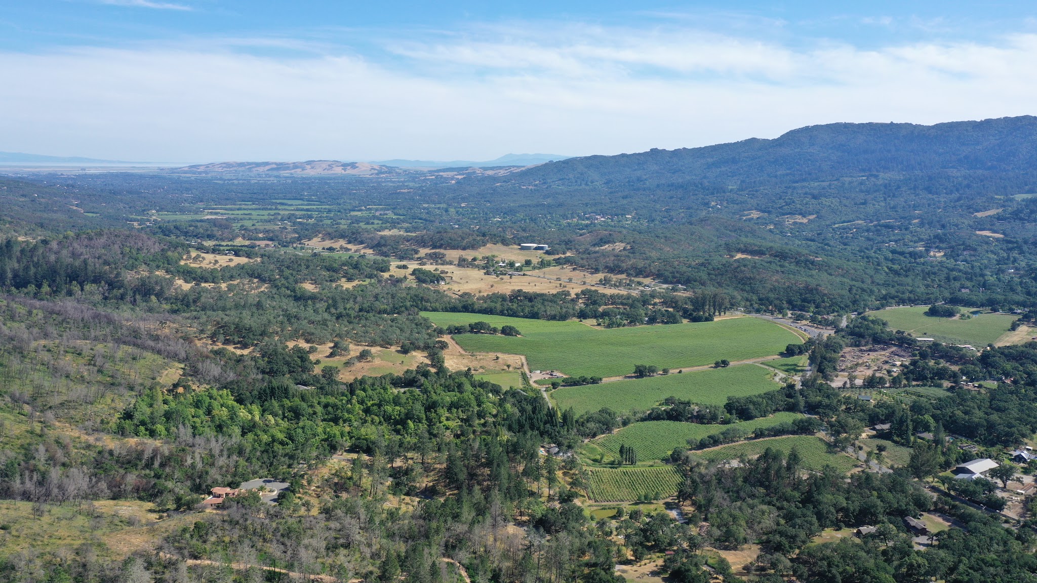 Cycling Sonoma County - Trinity Road Cycling Sonoma County - Trinity Road - aerial drone view of Sonoma Valley and Mt. Tamalpais.