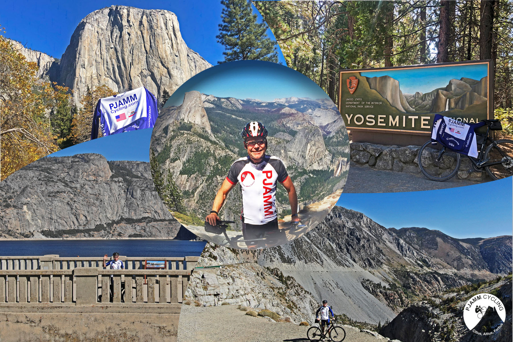 Photo collage; El Capitan; Western Entrance; Tioga Pass; Hetch Hetchy Dam; Glacier Point (middle)