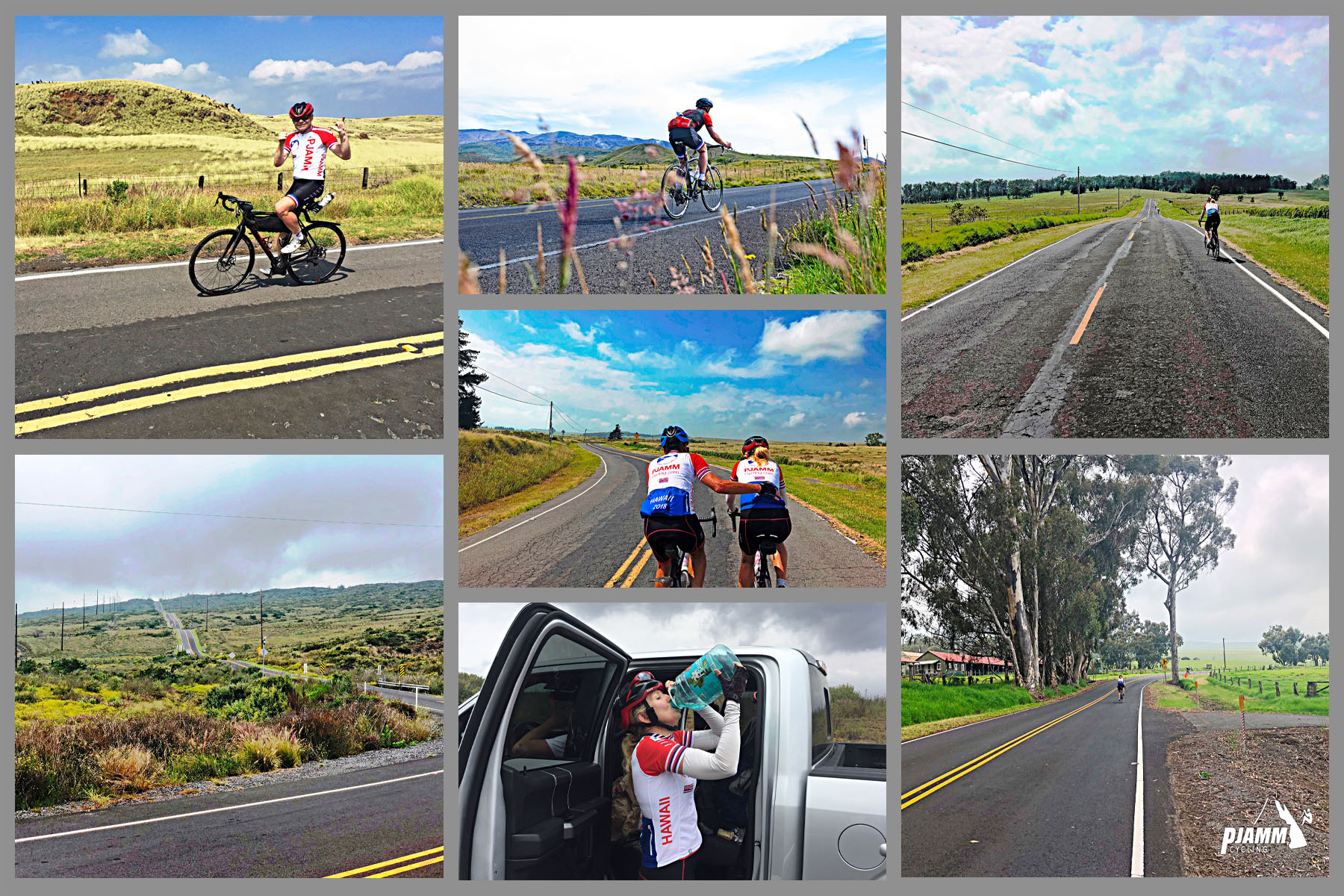Cycling Mauna Kea from the West  - cyclists riding on Old Saddle Road, straight, two-lane roadway in great condition, country setting