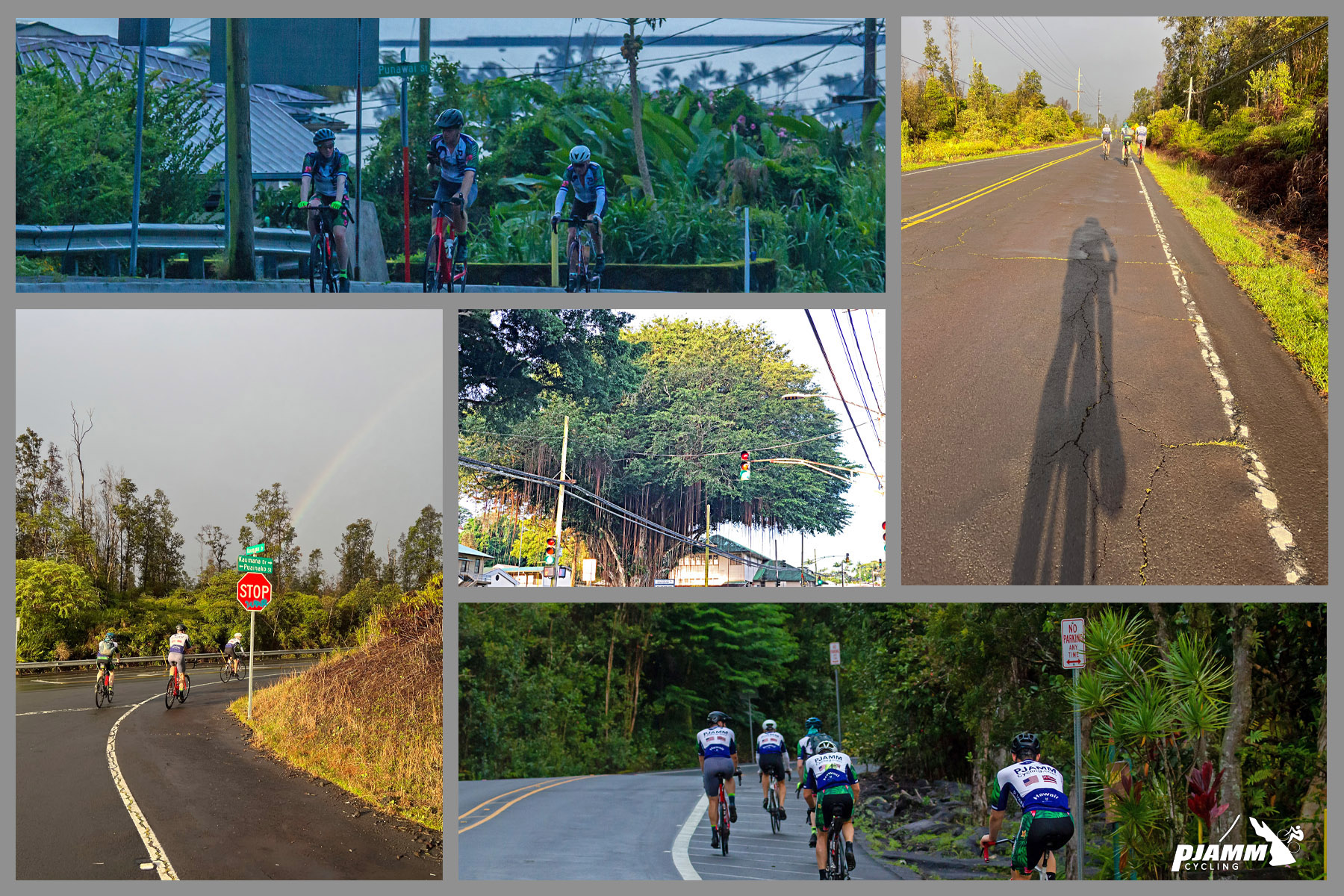 photo collage shows PJAMM Cyclists on first segment of the climb