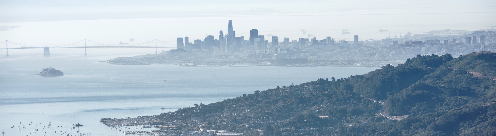 Cycling Mt. Tamalpais from Alpine Dam - view of San Francisco and SF Bay from top of Mt. Tam