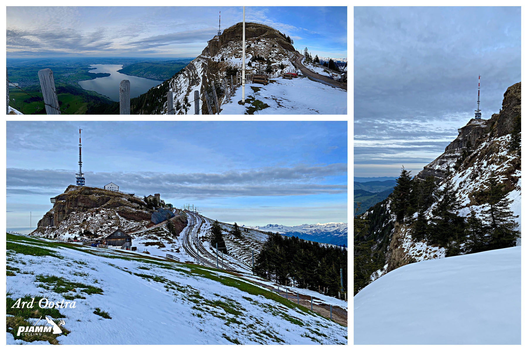 Cycling Mount Rigi, Switzerland - snowy mountainside with lake in distance