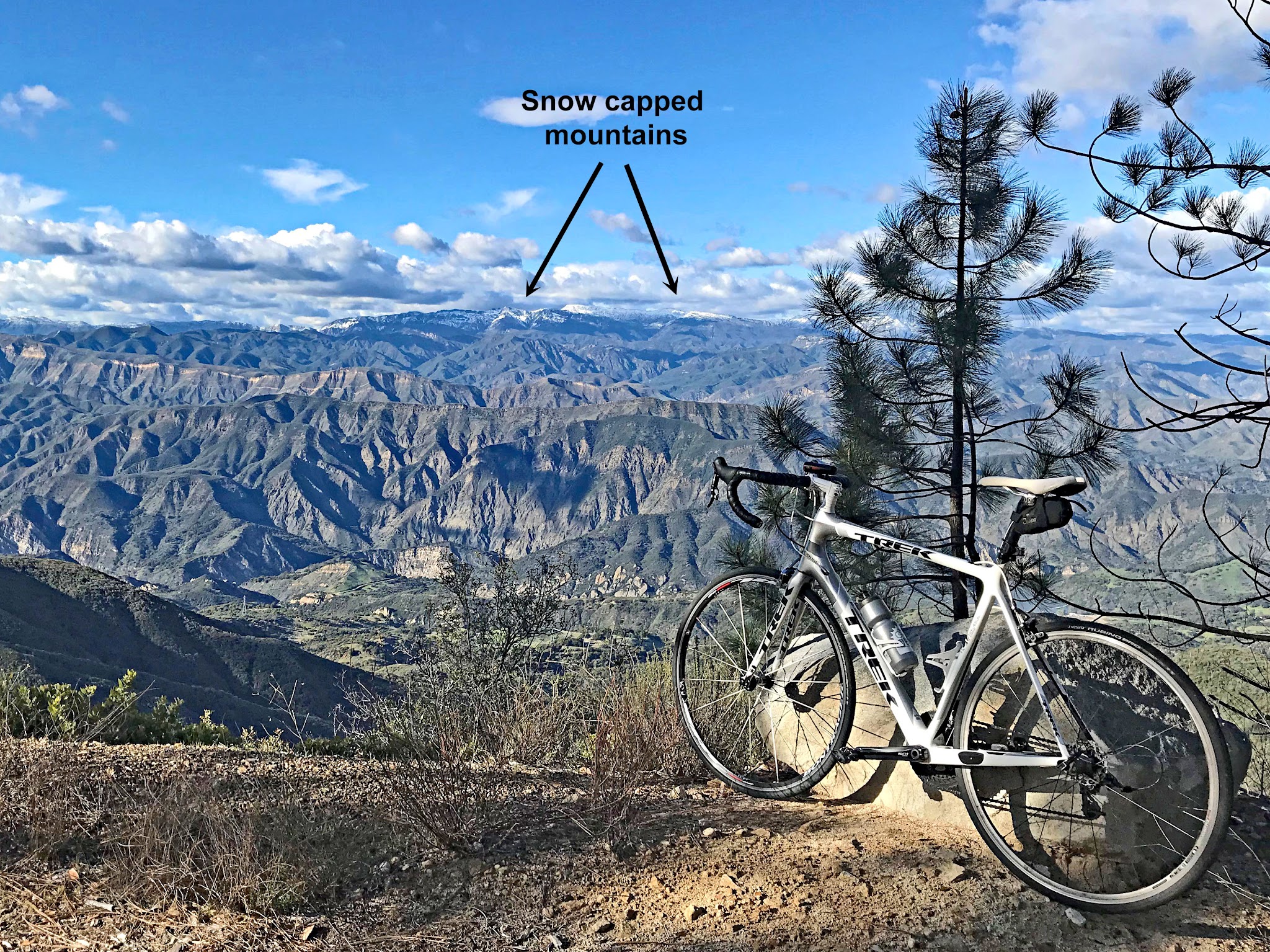 Bike Parked on hillside overlooking Santa Ynez Mountains