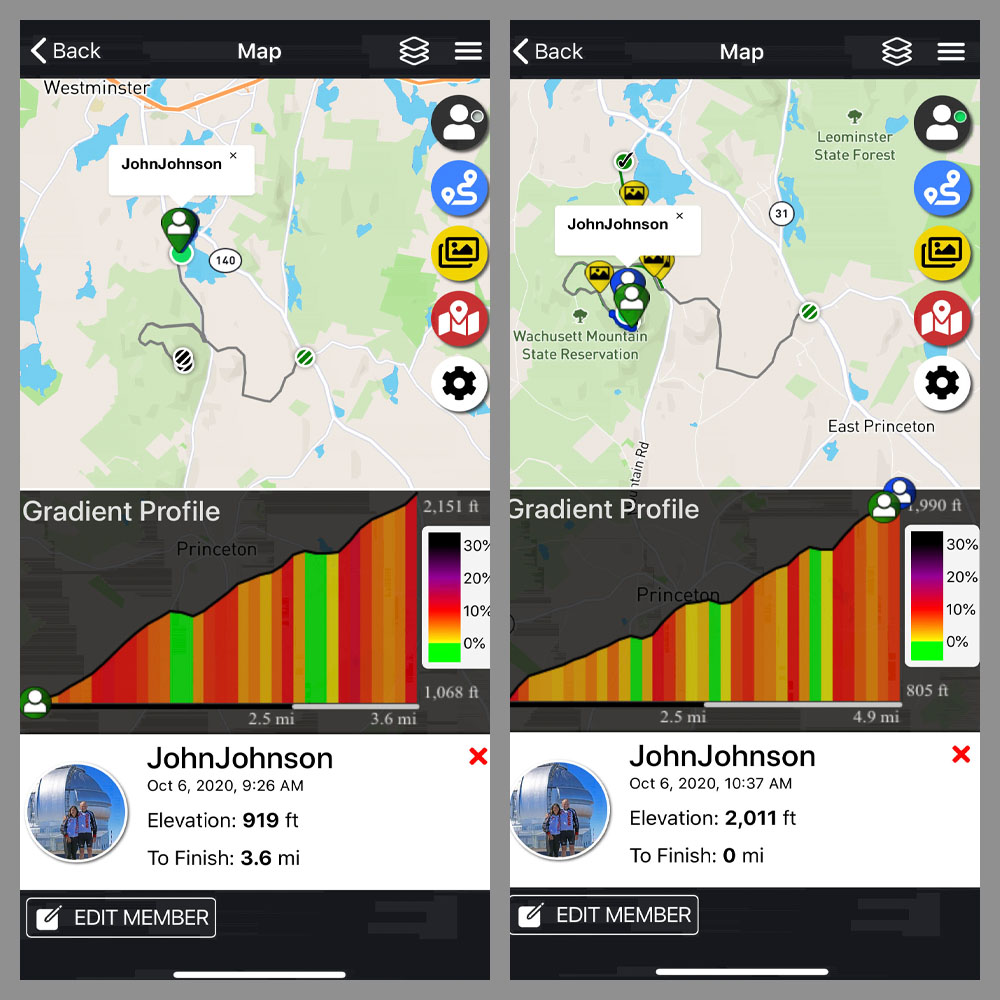 Cycling Wachusett Mountain North, Massachusetts  - PJAMM Adventure App shows climb grade and profile