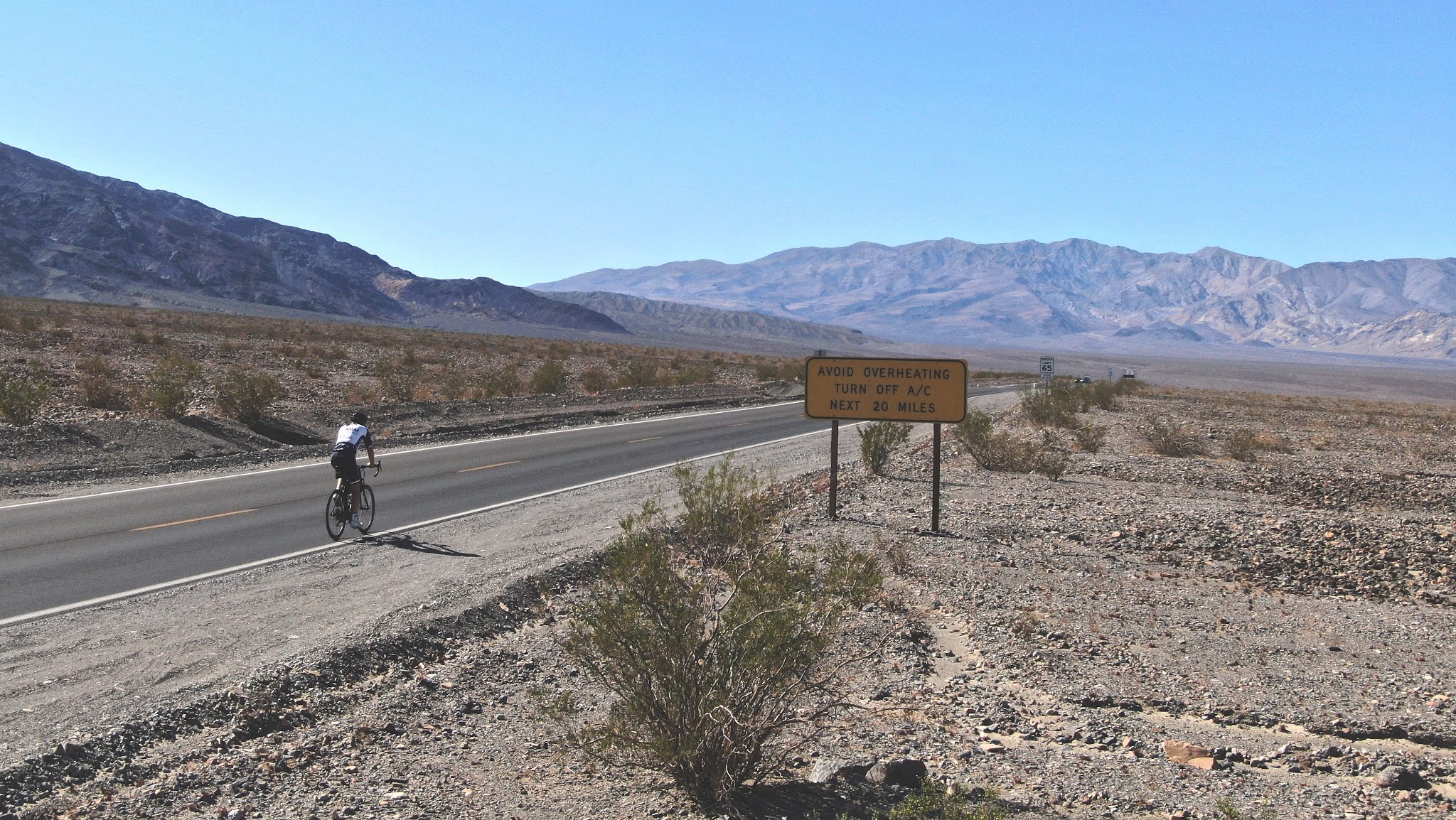 bike climb Emigrant Pass, Death Valley National Park - turn off air conditioner sign