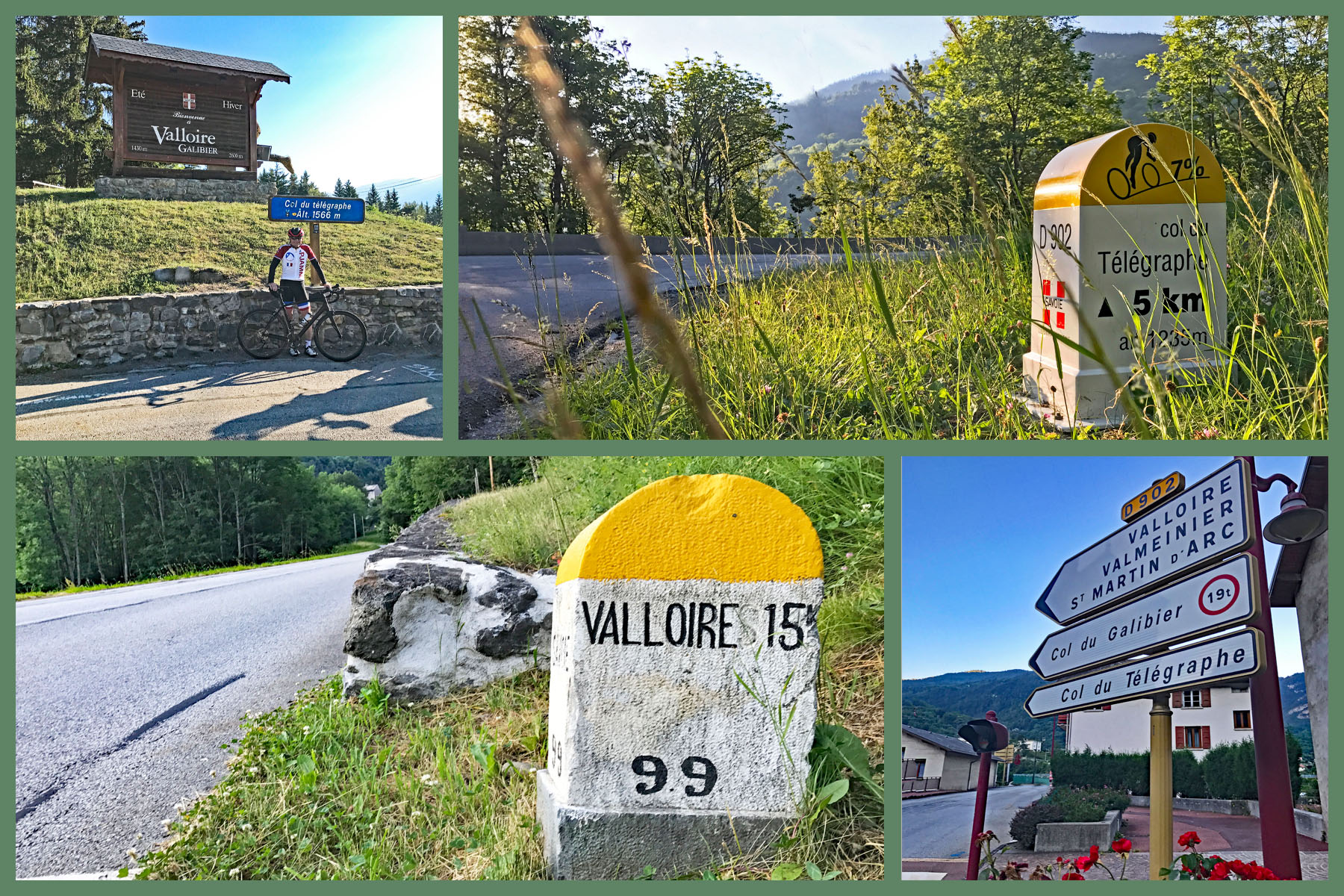 Cycling Col du Galibier & Telegraphe: photo collage, climb finish, Fort du Telegraphe, street signs