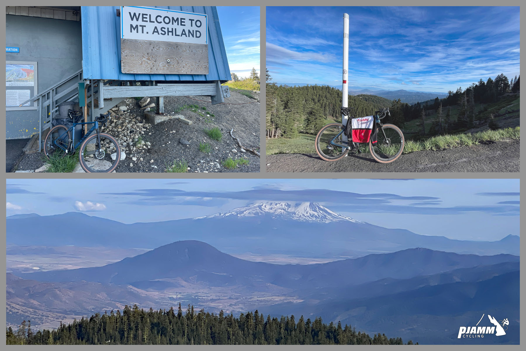 Cycling Mt. Ashland, Oregon via Loop Road: photo collage shows parking lot and ticket booth for Mt. Ashland Ski Area