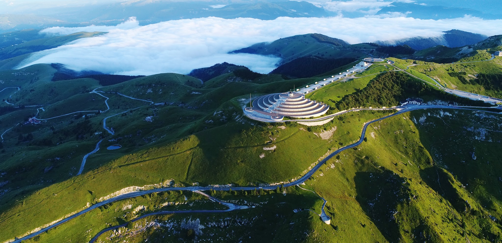 Aerial drone photo of Sacrario del Monte Grappa
