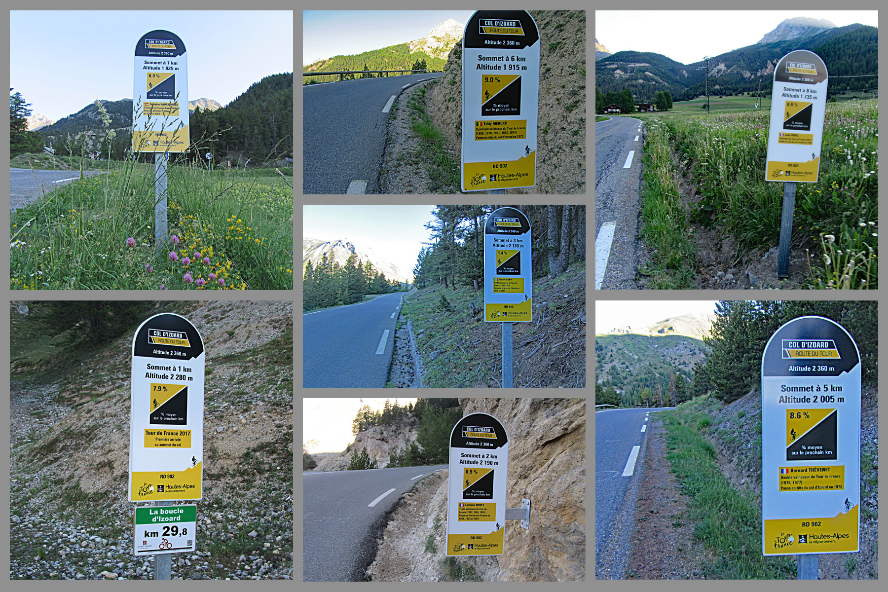 yellow and white km markers along the route