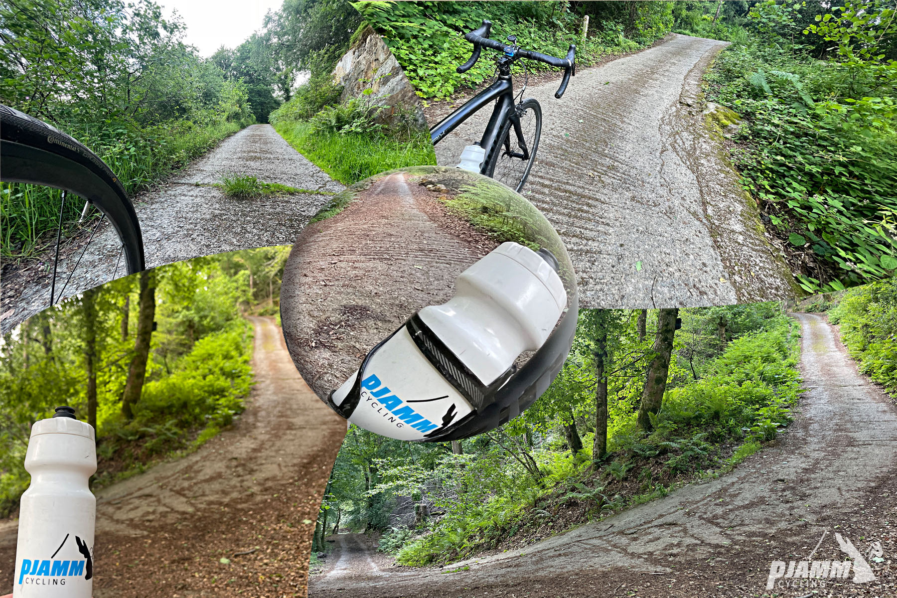 photo collage shows 25% grade on rough roadway