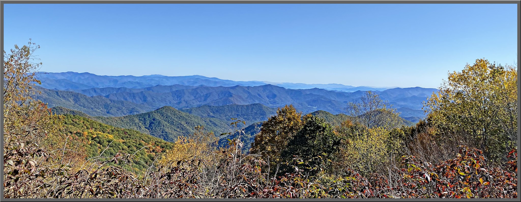 Cycling Cherohala Skyway, North Carolina - panoramic views of sharp mountain ranges