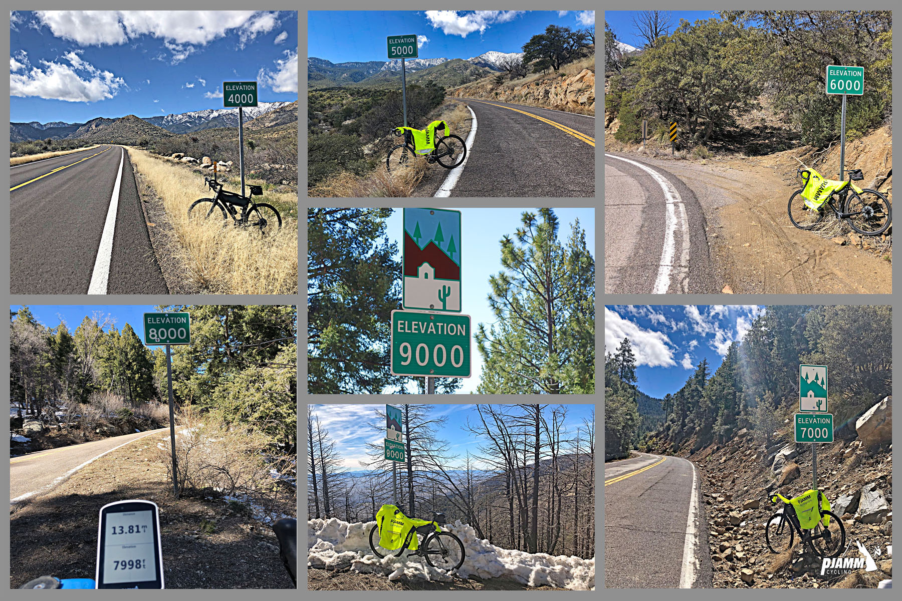 Cycling Mt. Graham, Arizona - altitude markers along climb