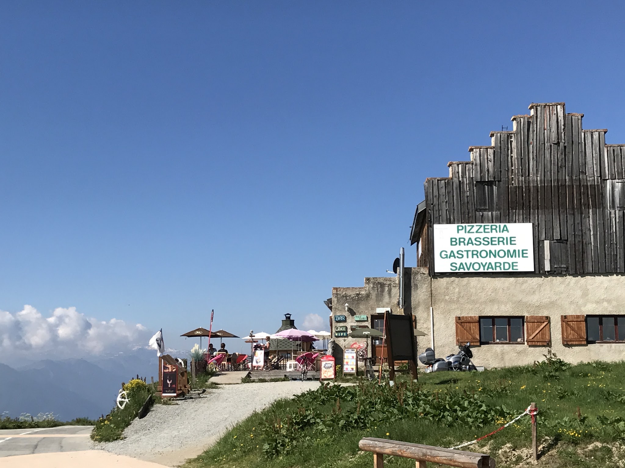France greatest bike climbs Col de Madeleine from La Chambre  - cafe at the col