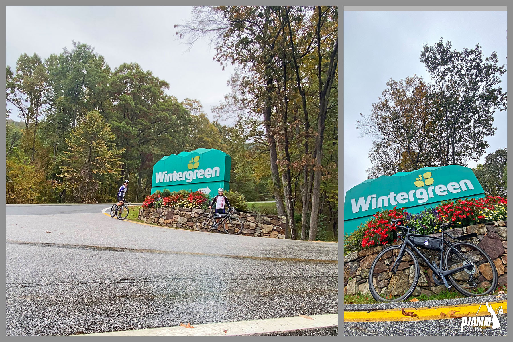 Cycling Wintergreen, Virginia - large green side on roadside for Wintergreen