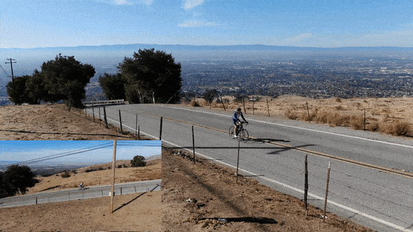 Bike ride of Sierra Road - aerial drone photo of road and fields