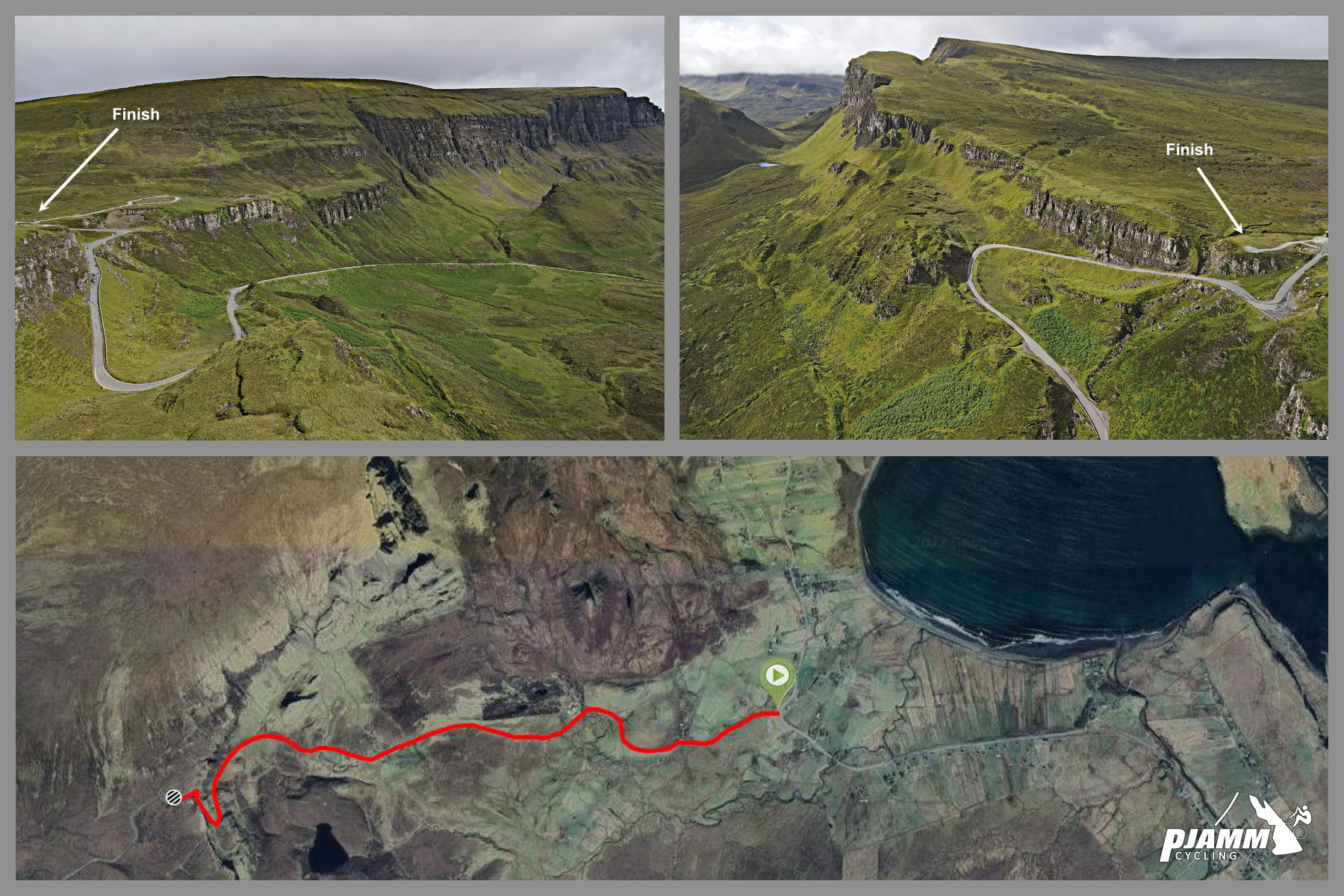 aerial drone view shows entire climb, from trailhead for Quairaing Walk and the car park