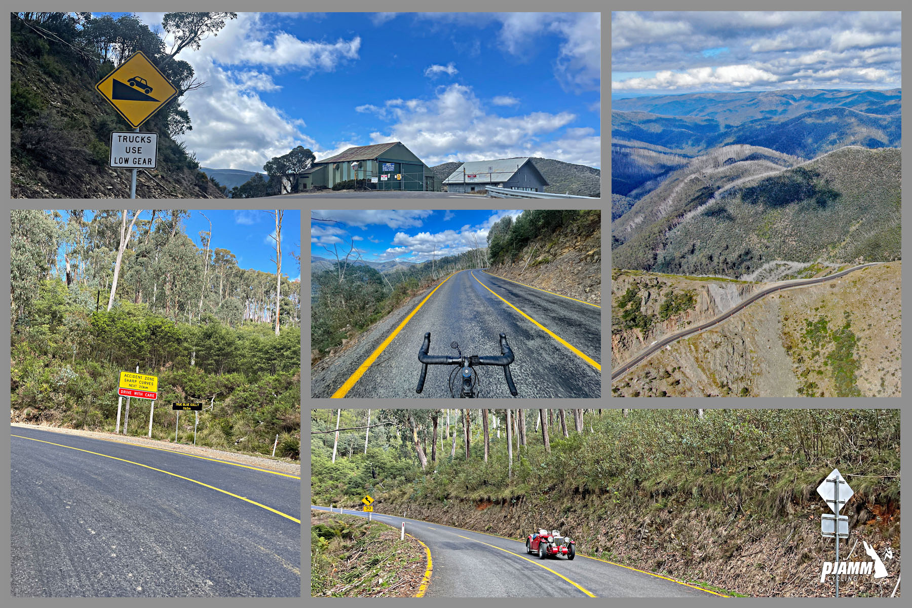views along the climb: mountain roads, old mine buildings, forestation