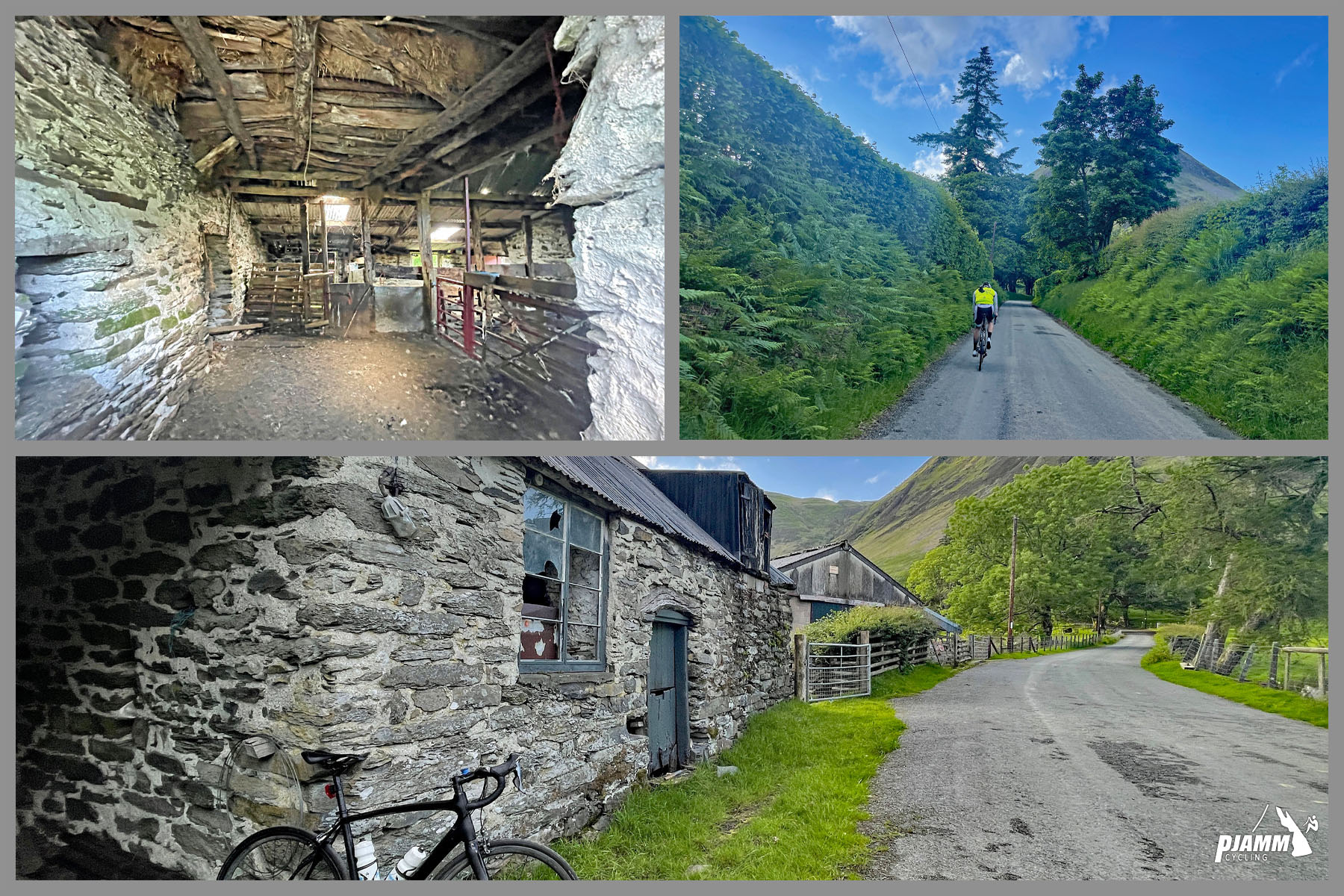 old stone farm buildings at climb start