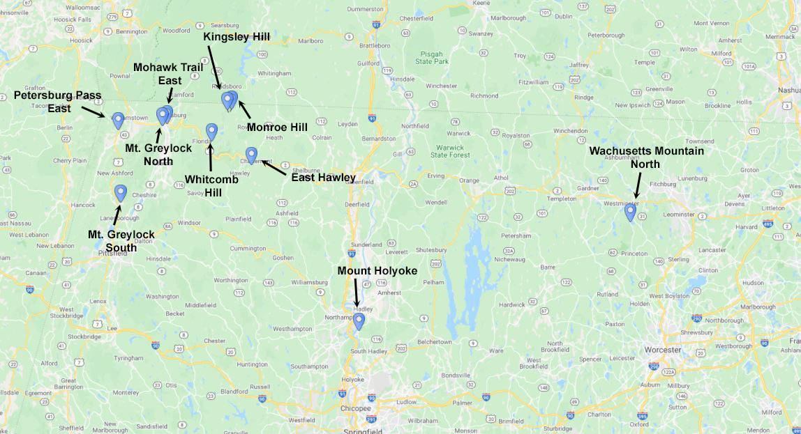 Map of Top Bike Climbs in Massachusetts