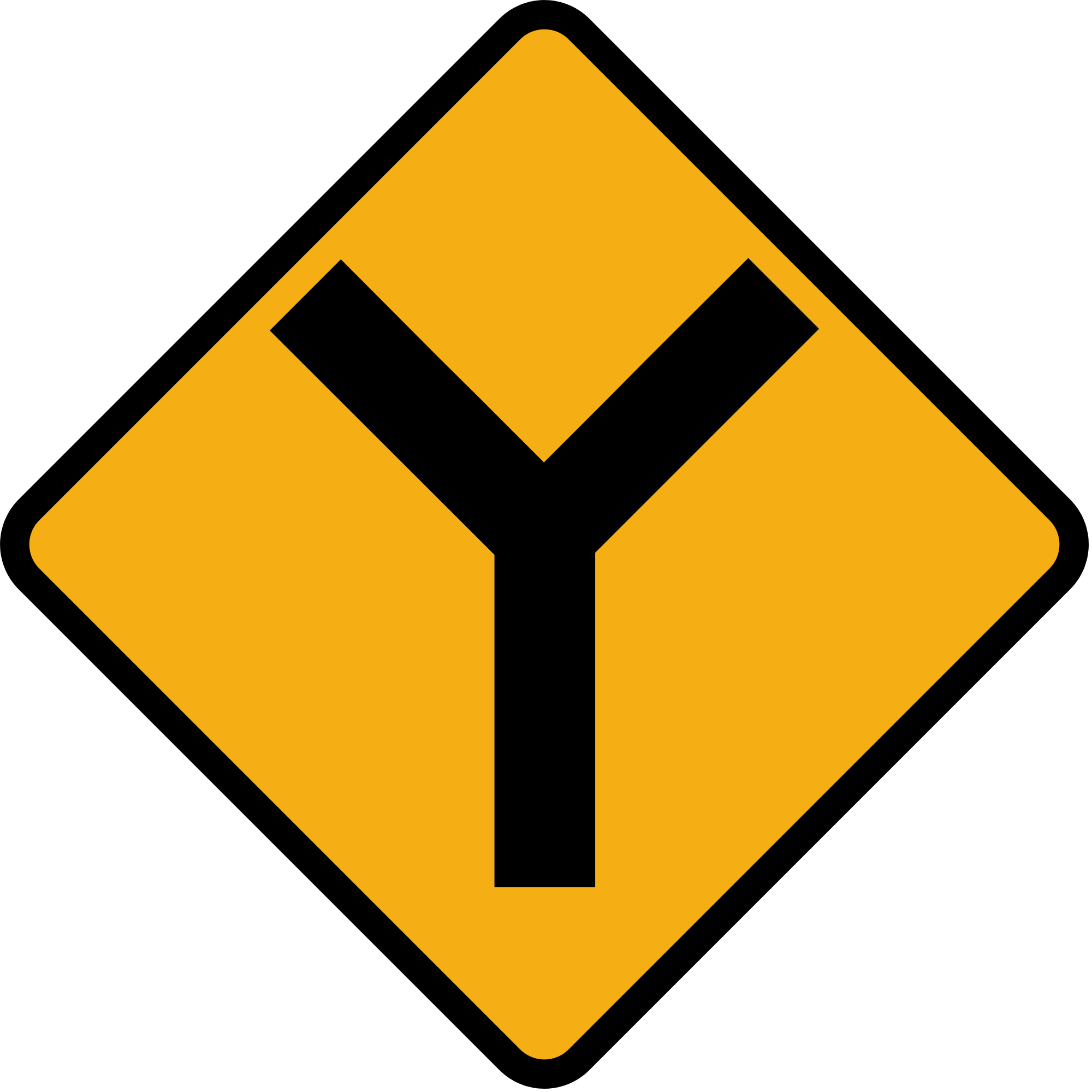 Diamond road sign Y junction. ...