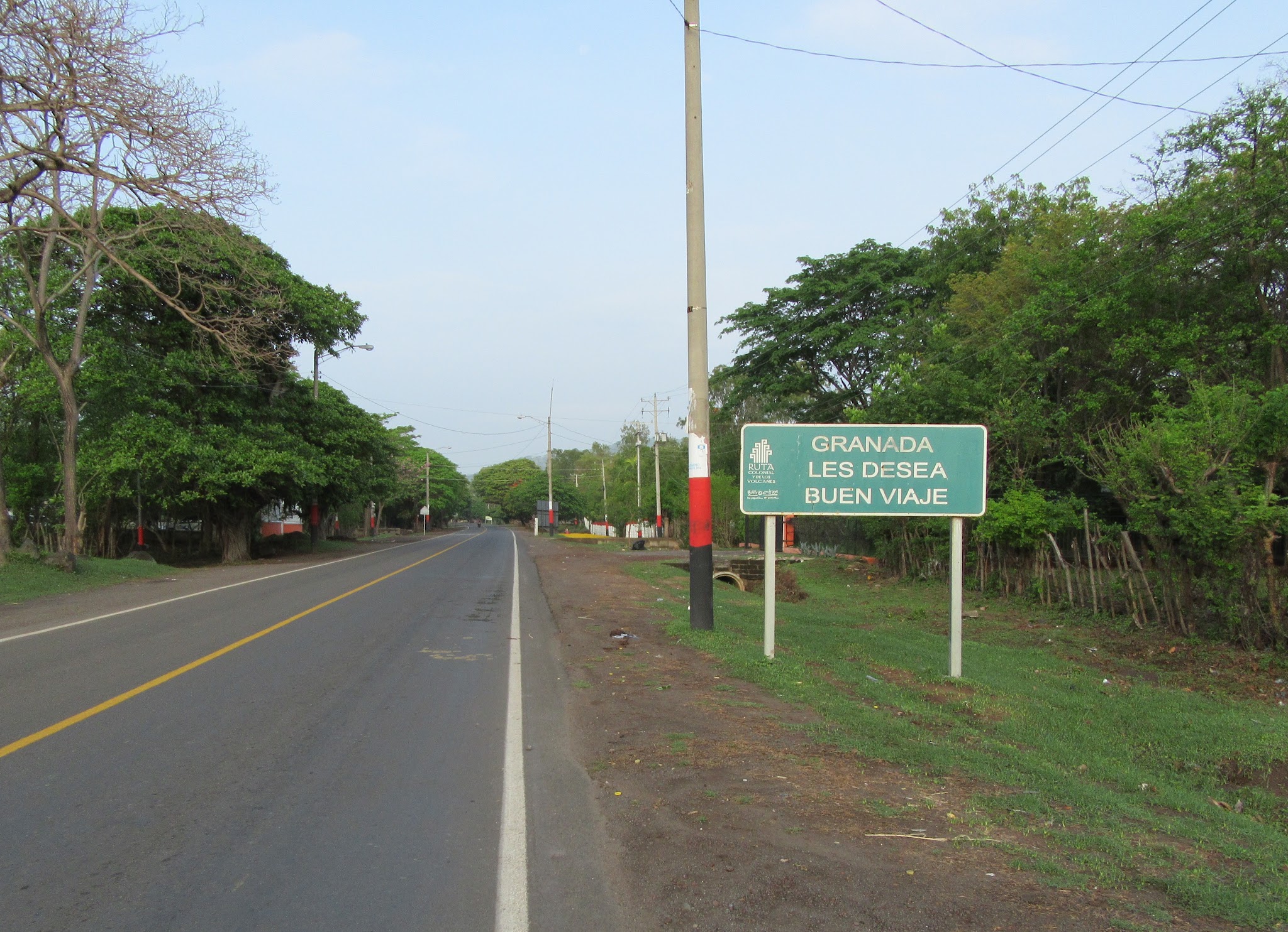 Leaving Granada on way to Mombacho Volcano Cycling Mombacho Volcano - roadway sign on Hwy 4